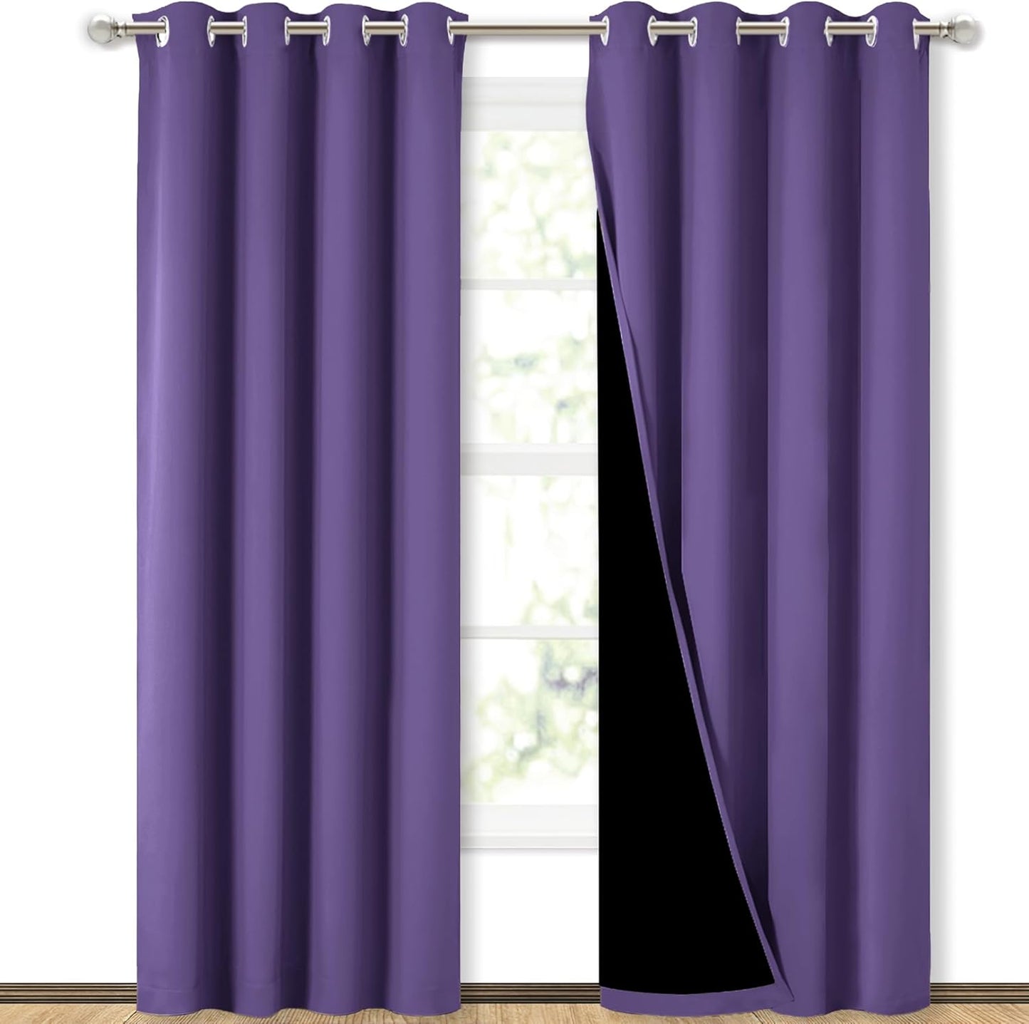 NICETOWN Lilac Purple Full Shade Curtain Panels, Pair of Energy Smart & Noise Blocking Out Blackout Drapes for Dining Room Window, Thermal Insulated Guest Room Lined Window Dressing(52 x 84 inch)