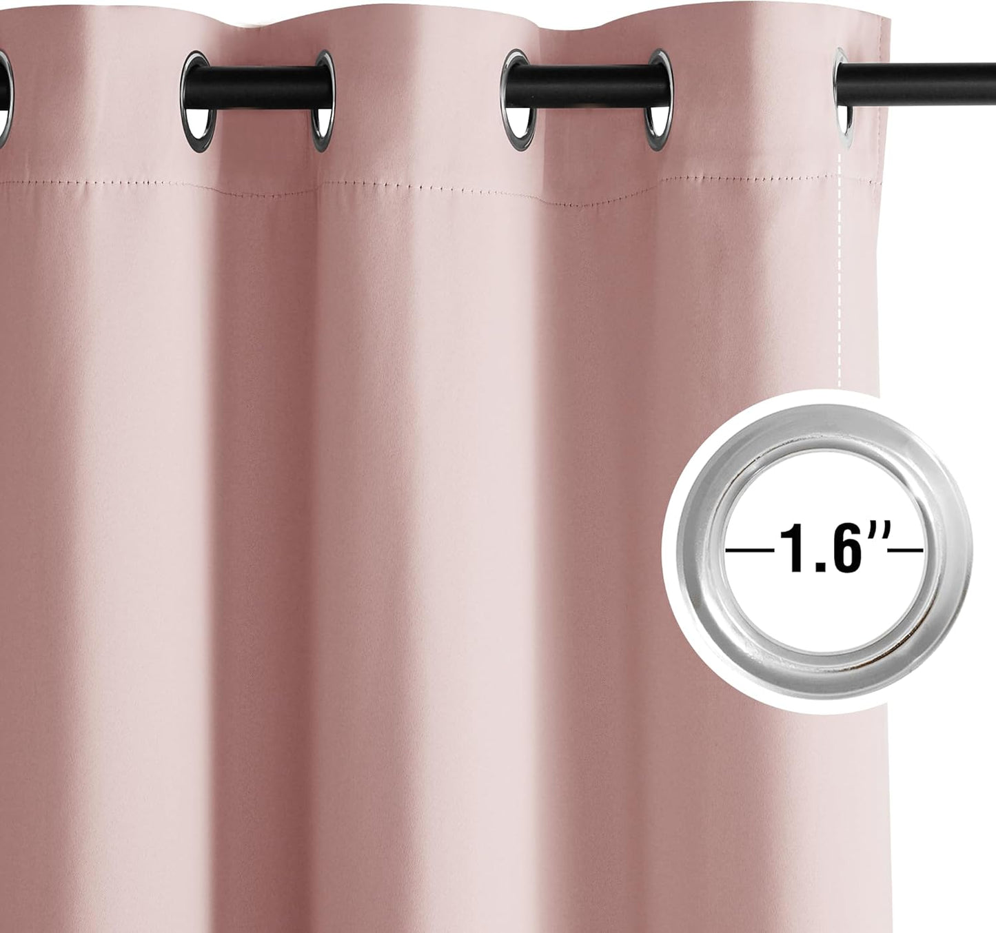 NICETOWN Blush Pink Room Darkening Curtains 84 Inches Long 2 Panels for Girls Room, Bedroom, Nursery Thermal Insulated Blackout Drapes Solid Grommet Noise Reducing Window Curtains, W40