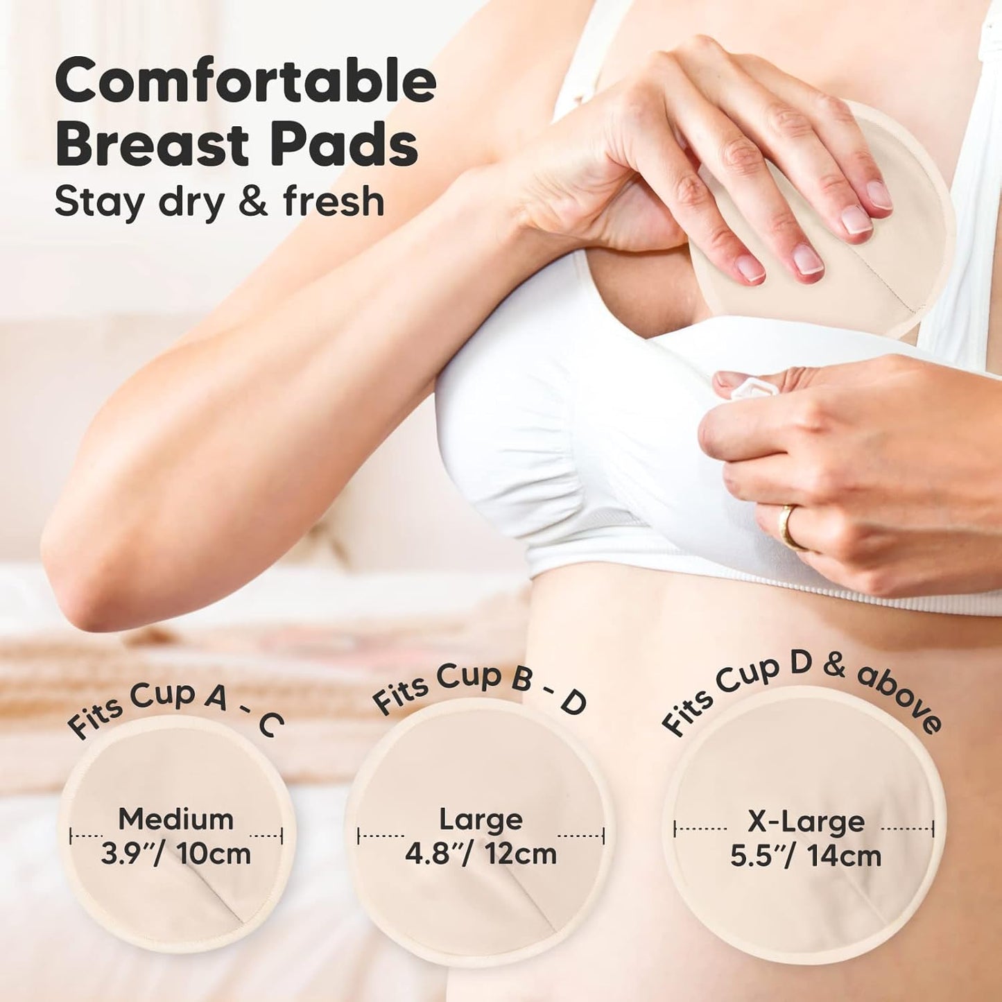 Organic Nursing Pads - 14 Washable Viscose Derived from Bamboo Breastfeeding Pads, Wash Bag, Reusable Breast Pads for Breastfeeding, Nipple Pads for Breastfeeding Essentials(Bare Beige, M 3.9")