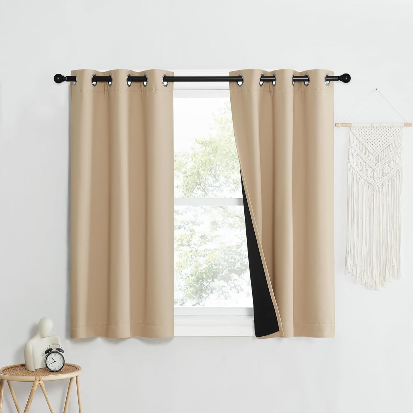 NICETOWN Bedroom Full Blackout Curtain Panels, Set of 2 Pcs, 37 by 50-inch, Biscotti Beige, Super Thick Insulated Grommet Drapes, Double-Layer Blackout Draperies with Black Liner for Small Window