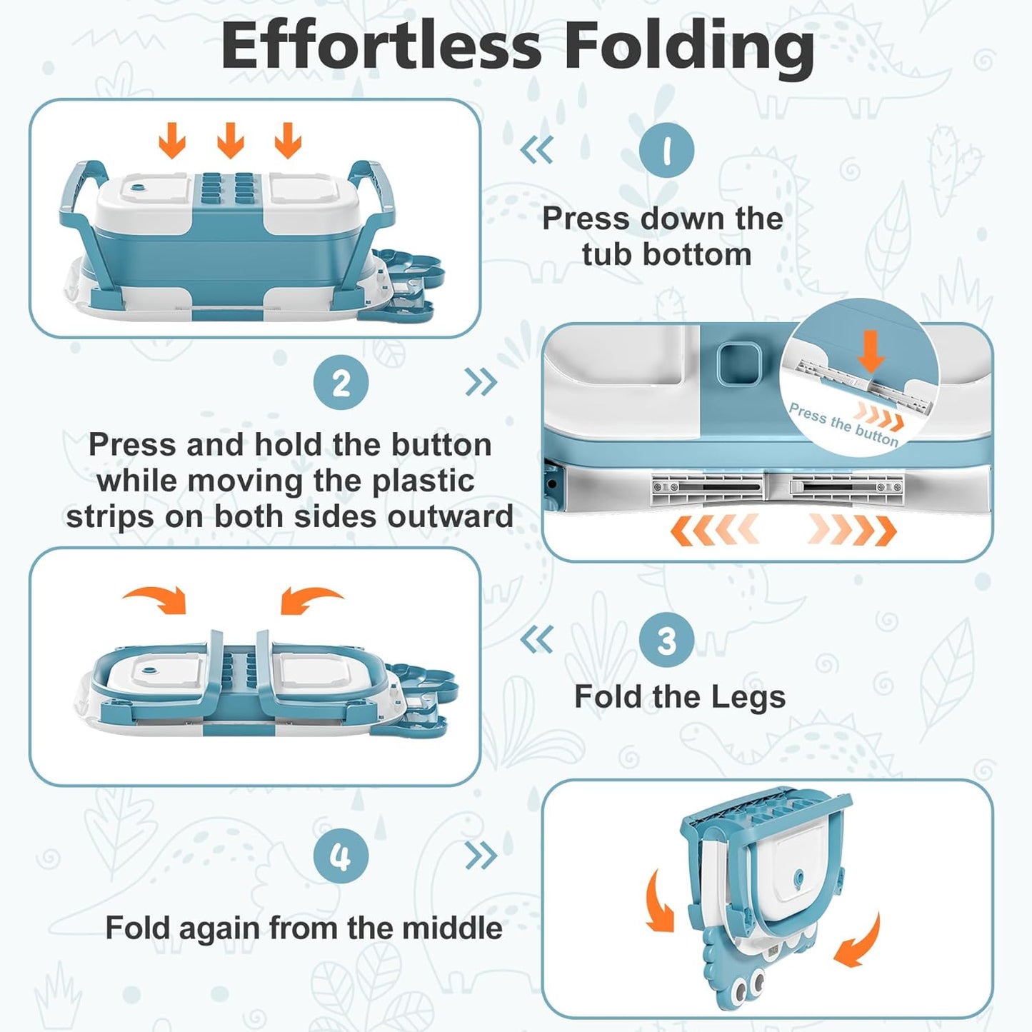 Collapsible Baby Bathtub for Newborn, Foldable Baby Bath Tub with Thermometer & Soft Floating Cushion & Drain Hole, Portable Travel Infant Bath Tubs for Newborns to Toddler 0-36 Months Girl, Blue