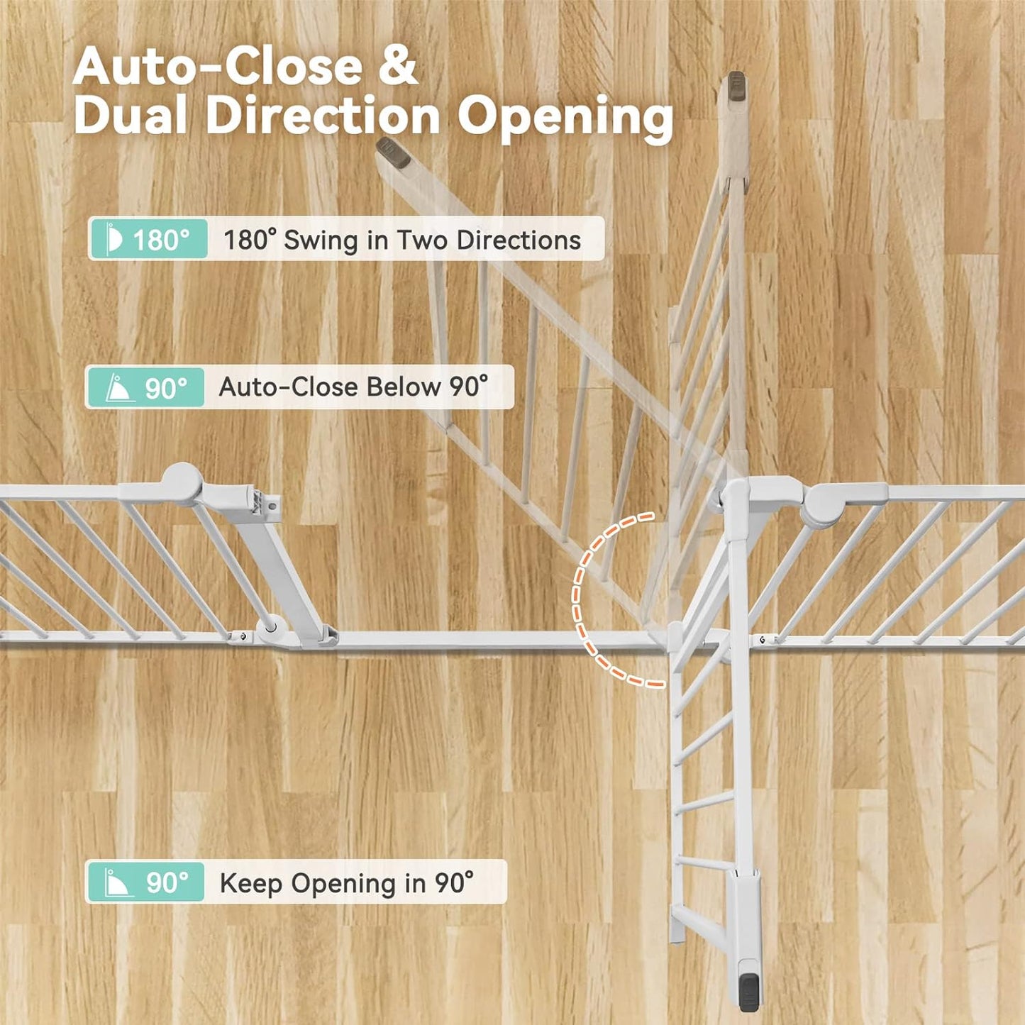 COMOMY 198" Baby Gate Extra Wide, Dog Gate Pet Gate for House Stairs Doorways Fireplace, Adjustable 3 in 1 Play Yard Child Safety Gate, Auto Close, Hardware Mounted (30" Tall, White)