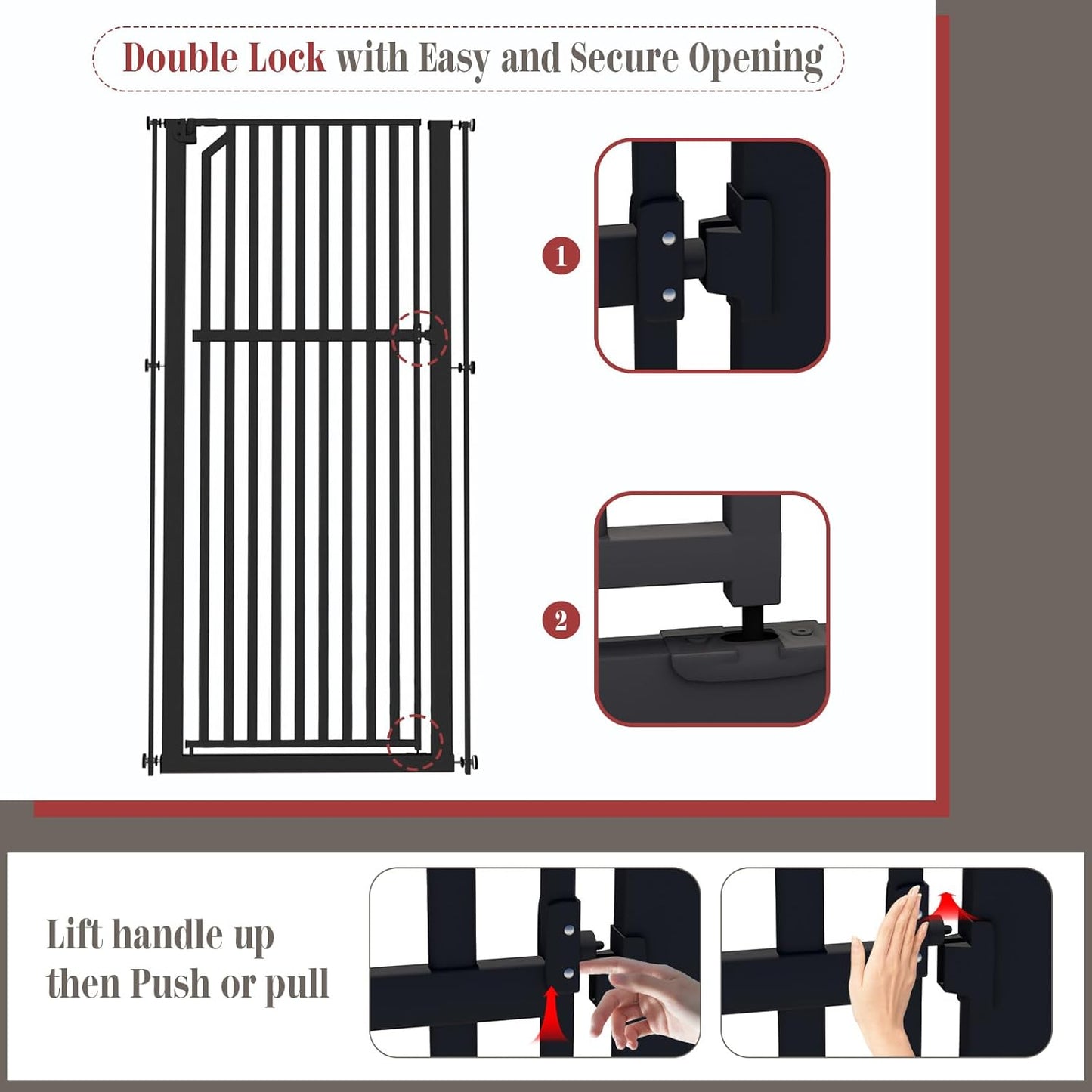 Glaf Extra Tall Pet Gate 63" Pressure Mounted Cat Door Safety Metal Cat Gate Adjustable Width Dog Door Auto-Close Dog Gates for Doorways, Stairs, Kitchen, Hallway (Black, 29.92-33.46")