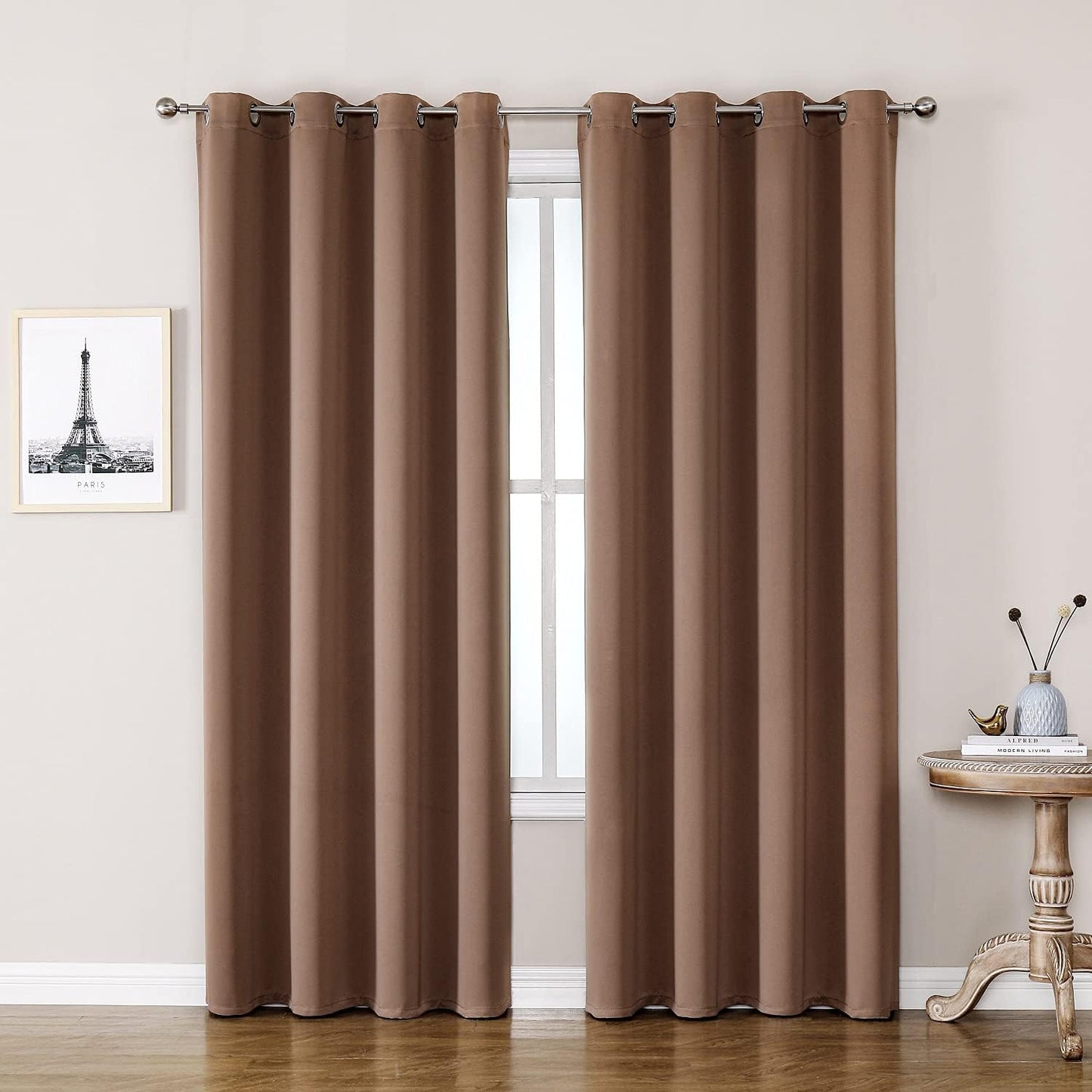 ChrisDowa Room Darkening Curtains 80 Inches Long 2 Panels Set for Living Room, Grommet Thermal Insulated Blackout Curtains for Bedroom (Cappuccino, 52 x 80 Inch)