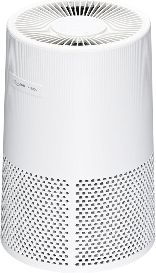 Amazon Basics Air Purifier for Home and Office, With 3-Stage Filtration, HEPA Filter With Activated Carbon, 3 Speeds, Timer, Sleep Mode (32db), Energy Star Certificate, Covers Up to 1067 Sq ft, White
