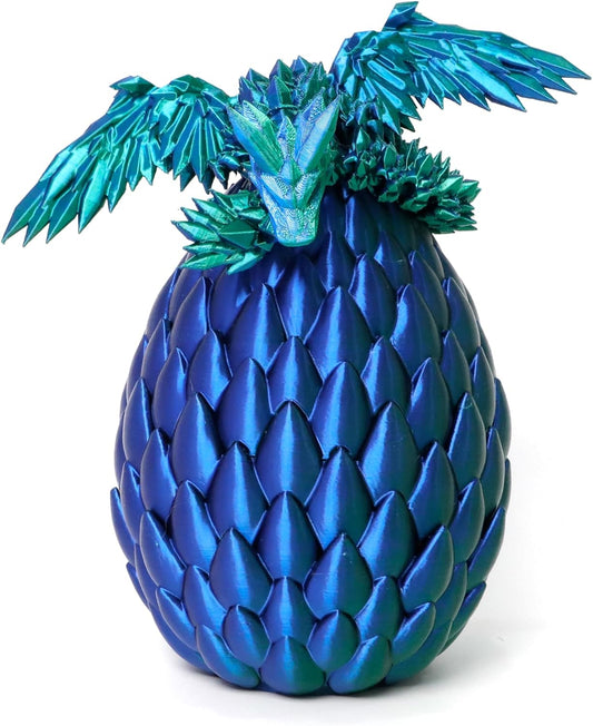 3D Printed Dragon Egg, Flying Articulated Dragon in Eggs, Flexible Joints Home Decor Executive Desk Figurine (Green Mix Blue)