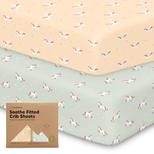 KeaBabies 2-Pack Organic Crib Sheets for Boys, Girls - 52x28 Fitted Crib Mattress Sheet Neutral, Breathable Jersey Cotton Cover for Baby Bed, Toddler Mattress, Soft & Cute Prints (Lune Mystic)