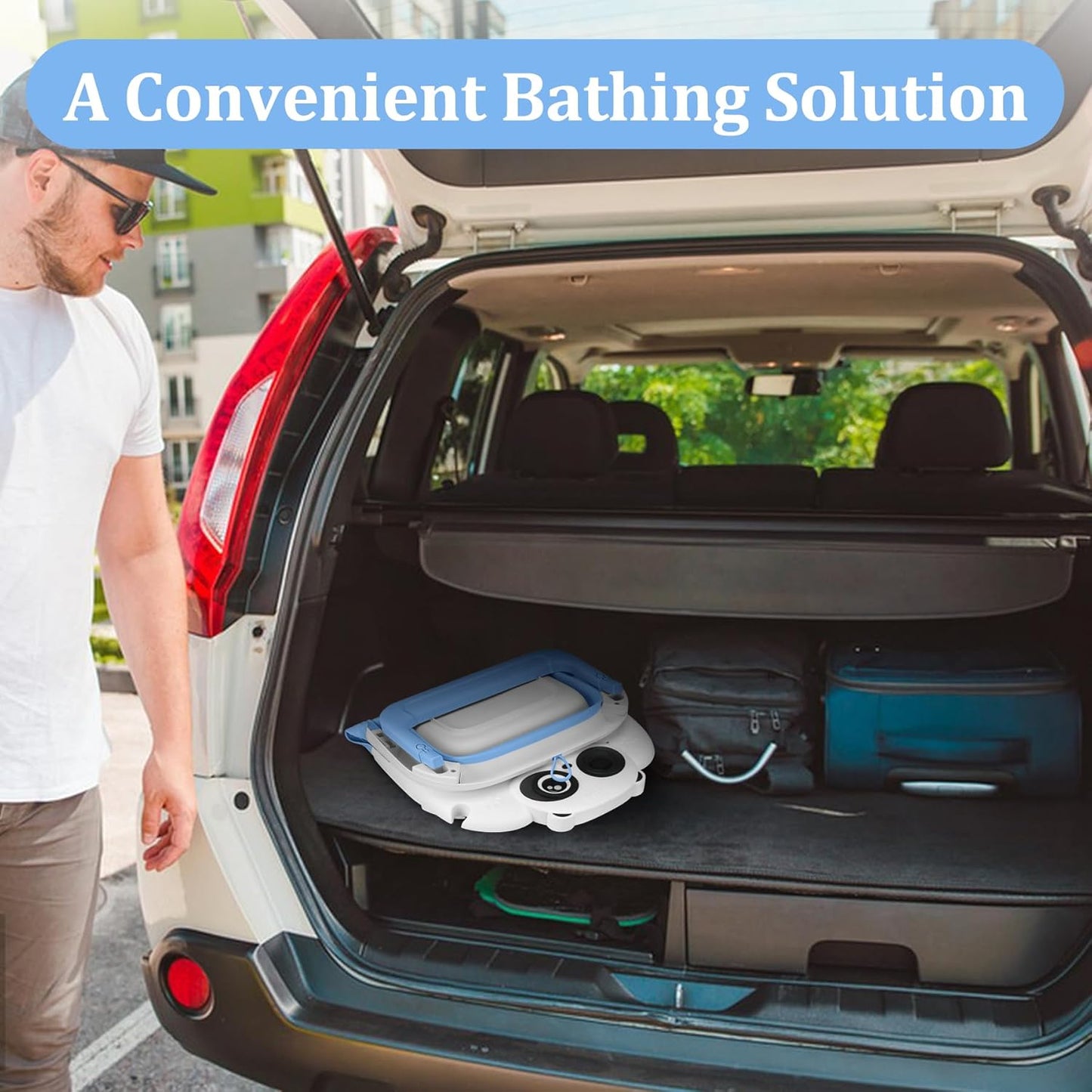 Foldable Baby Bathtub, Lightweight Bathtub for Infants to Toddlers with Soft Cushion & Thermometer, Portable Baby Tub Newborn to Toddler 0-36 Months(Blue)