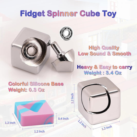 Desk Fidget Toys Spinner-Cube: Figetsss Cool Gadgets Metal Kinetic EDC-Toy with Silicone Base, ADHD Tools Cool Stuff Thing Office Toy Game Stress Relief Gift for Kid Children Teen Adult Christmas