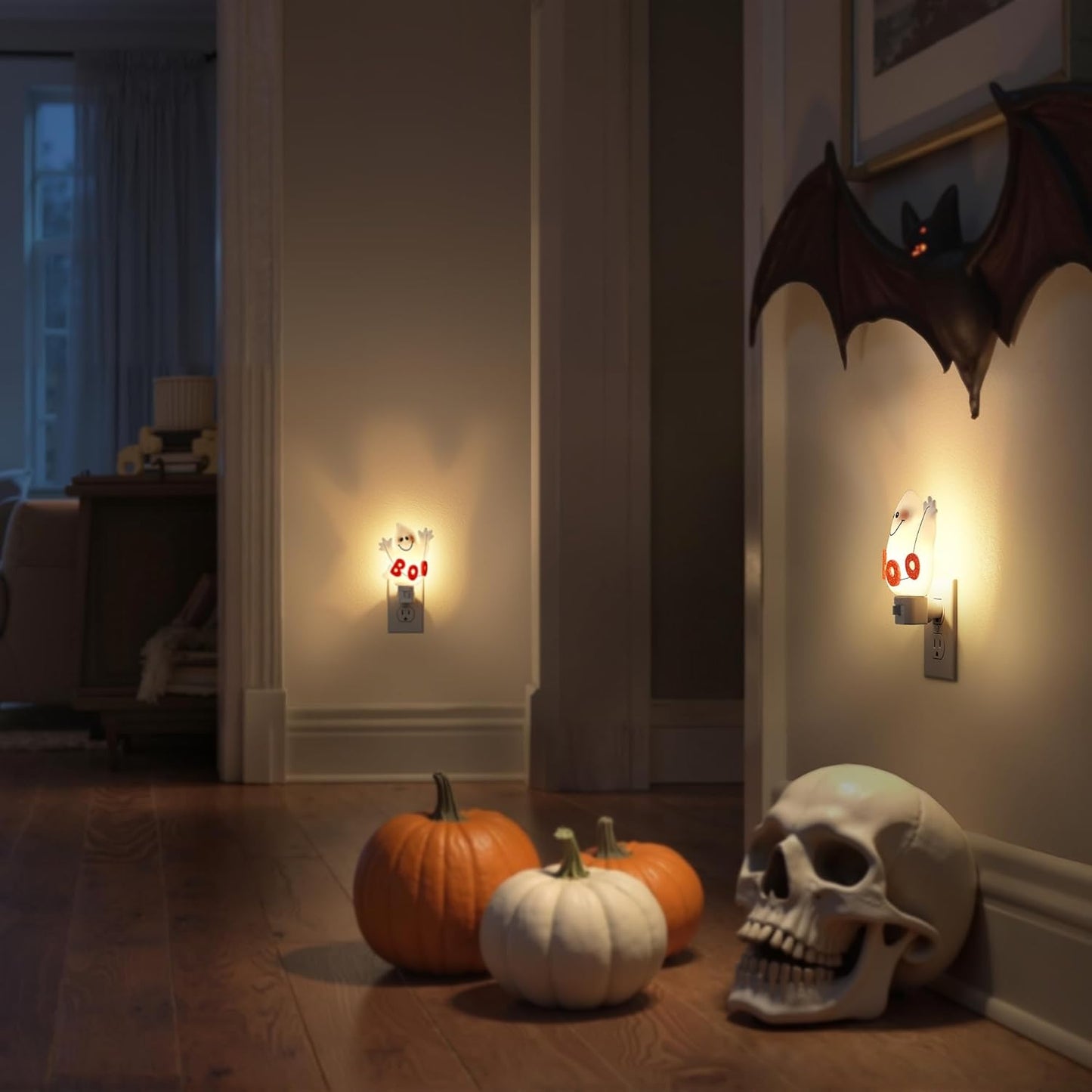 DORESshop Halloween Night Light Plug in, Ghost Night Lights Plug into Wall, Plug in Nightlight with 360° Rotatable, Cute & Funny Halloween Party Decorative for Adults,Kids,Gift, Pocky Decor,2 Pack