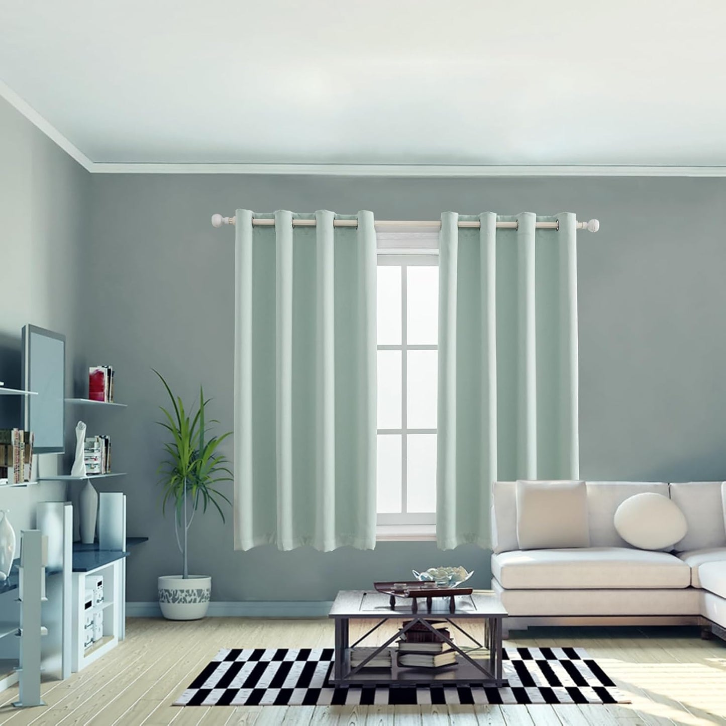 Anytime 100% Blackout Curtain Set, Thermal Insulated & Energy Efficiency Window Draperies for Guest Room, Full Shading Panels for Shift Worker and Light Sleepers（Light Blue, 2 Panels, 52W x 45L）