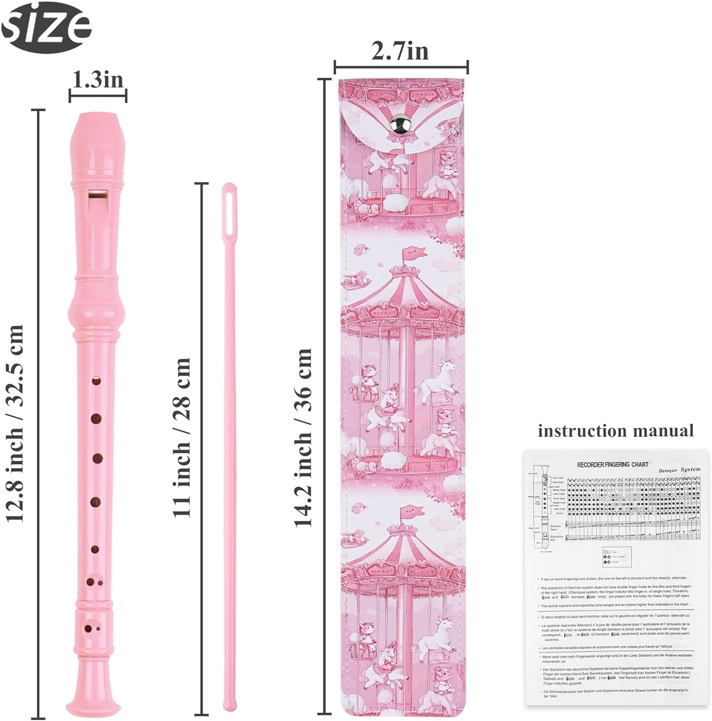 Recorder Instrument for Beginner Kids Adults,8-Hole Soprano Descant Recorder Music Flute with with Cleaning Rod & Leather Case For School Student Home Entertainment(2-Trojans）