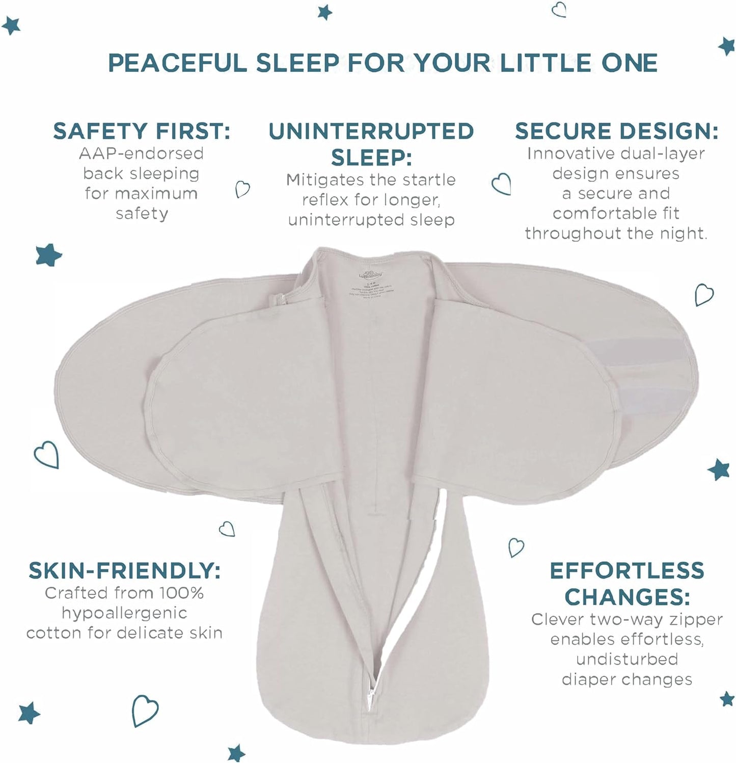 LullaBaby "Double Dream Swaddle: Exclusive Dual Wing Design, Pediatrician-Endorsed, Ultra-Soft Cotton, 2-4 Months, 12-20 lbs - White Sand