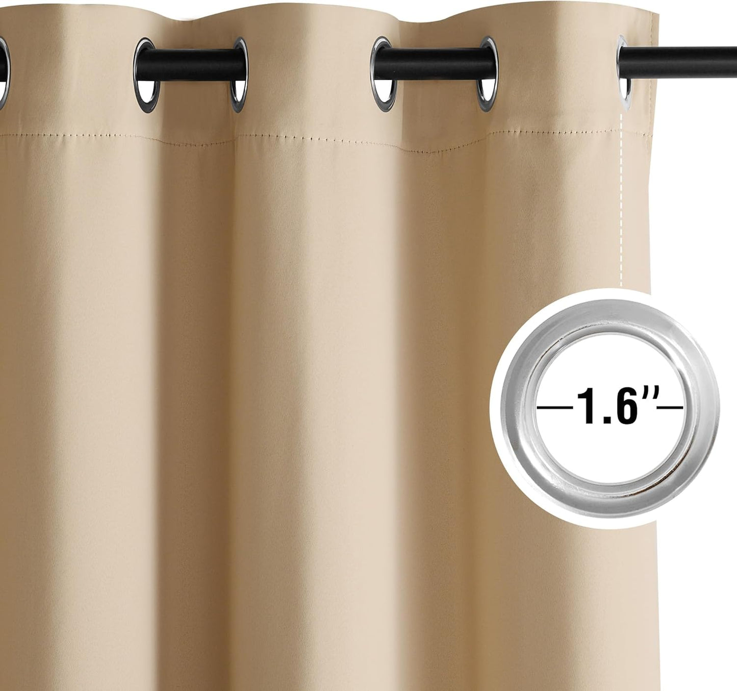 NICETOWN Blackout Curtain Panels for Bedroom, 2 Panels, W52 x L96-inch, Biscotti Beige, Thermal Insulated Grommet Top Blackout Draperies and Drapes for Living Room