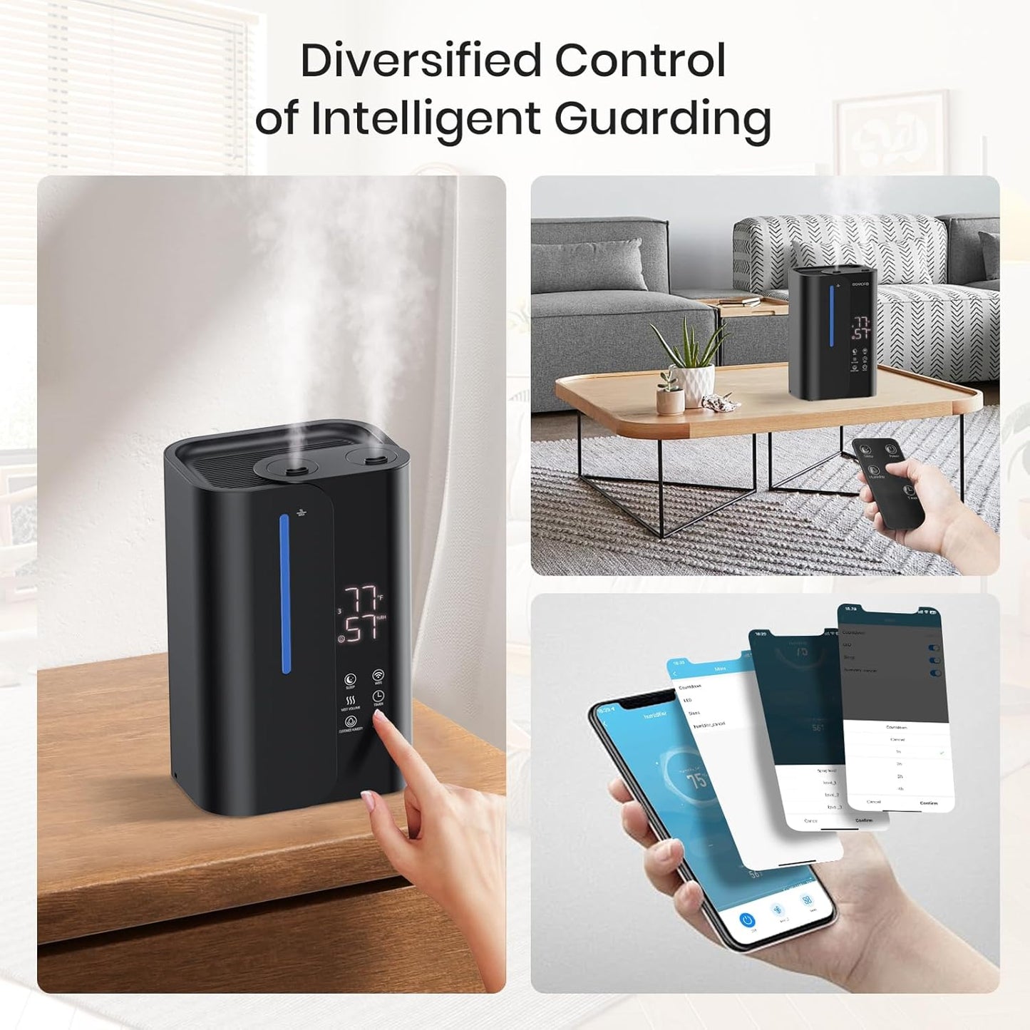 5L Cool Mist Humidifiers for Bedroom Large Room, Top Fill Ultrasonic Smart Air Humidifier for Baby & Plants with Essential Oil Diffuser, 50H Runtime 28 dB Quiet Baby Humidifier