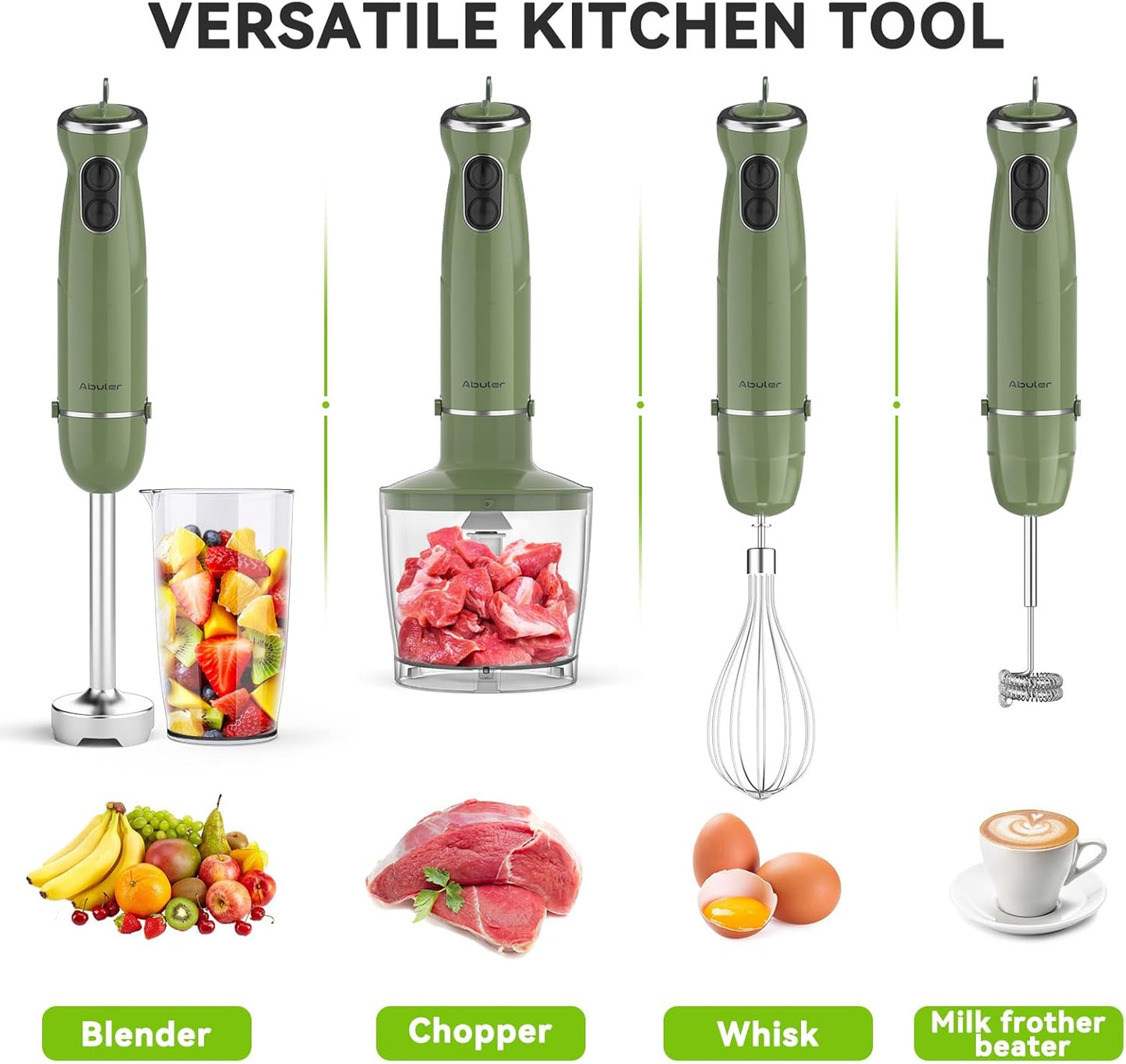 Immersion Blender Handheld 5 in 1 Hand Blender, 1000W Hand Mixer Stick, BPA-Free 12 Speed Handheld Blender with Mixing Beaker, Chopper, Whisk and Milk Frother for Soup, Smoothies, Sauce, Baby Food