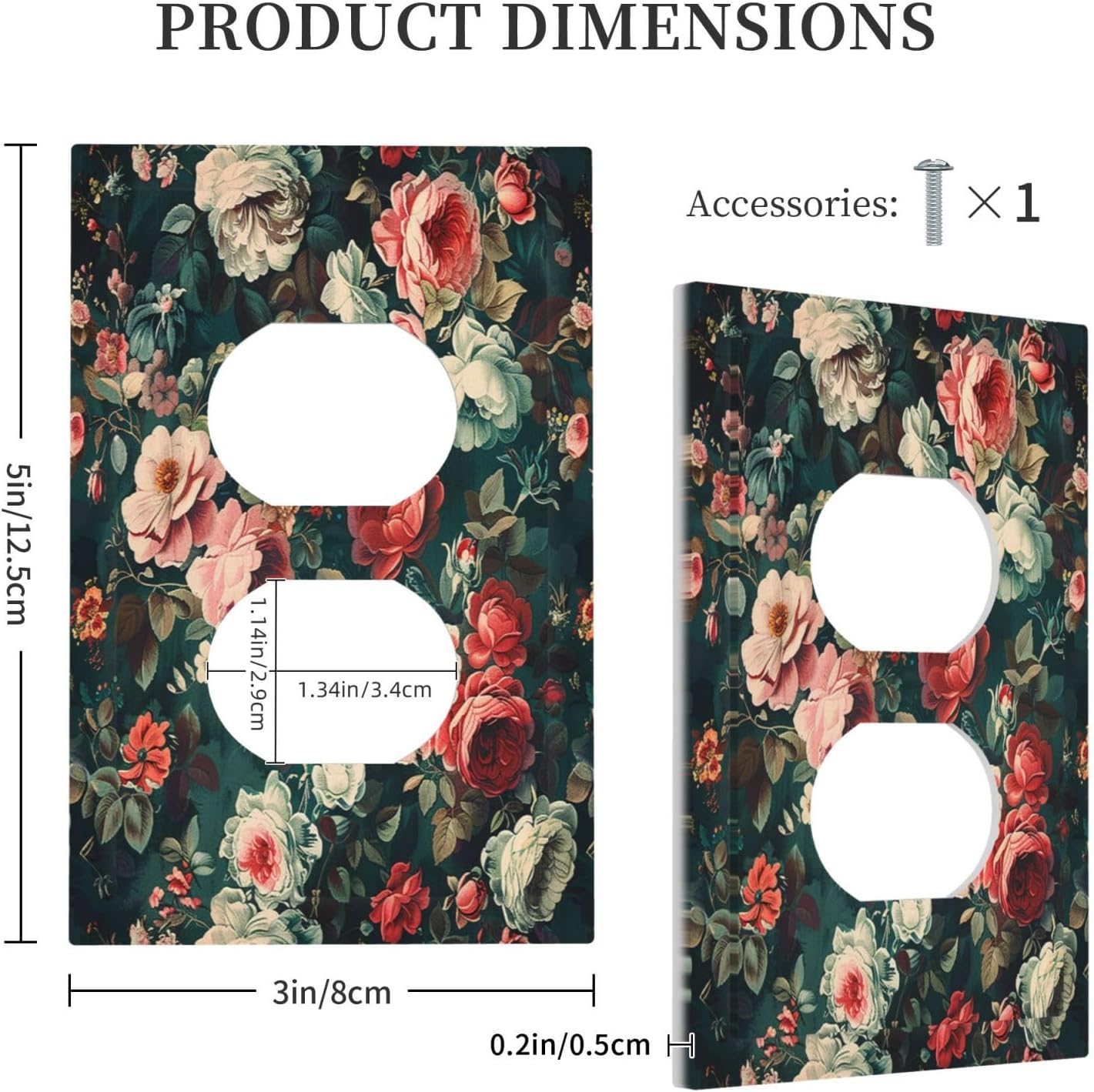 Outlet Covers Baroque Vintage Peony Flower Floral 1 Gang Duplex Wall Plate Decorative Switch Plates Electrical Receptacle Faceplate Light Switch Cover for Bedroom Farmhouse Decor