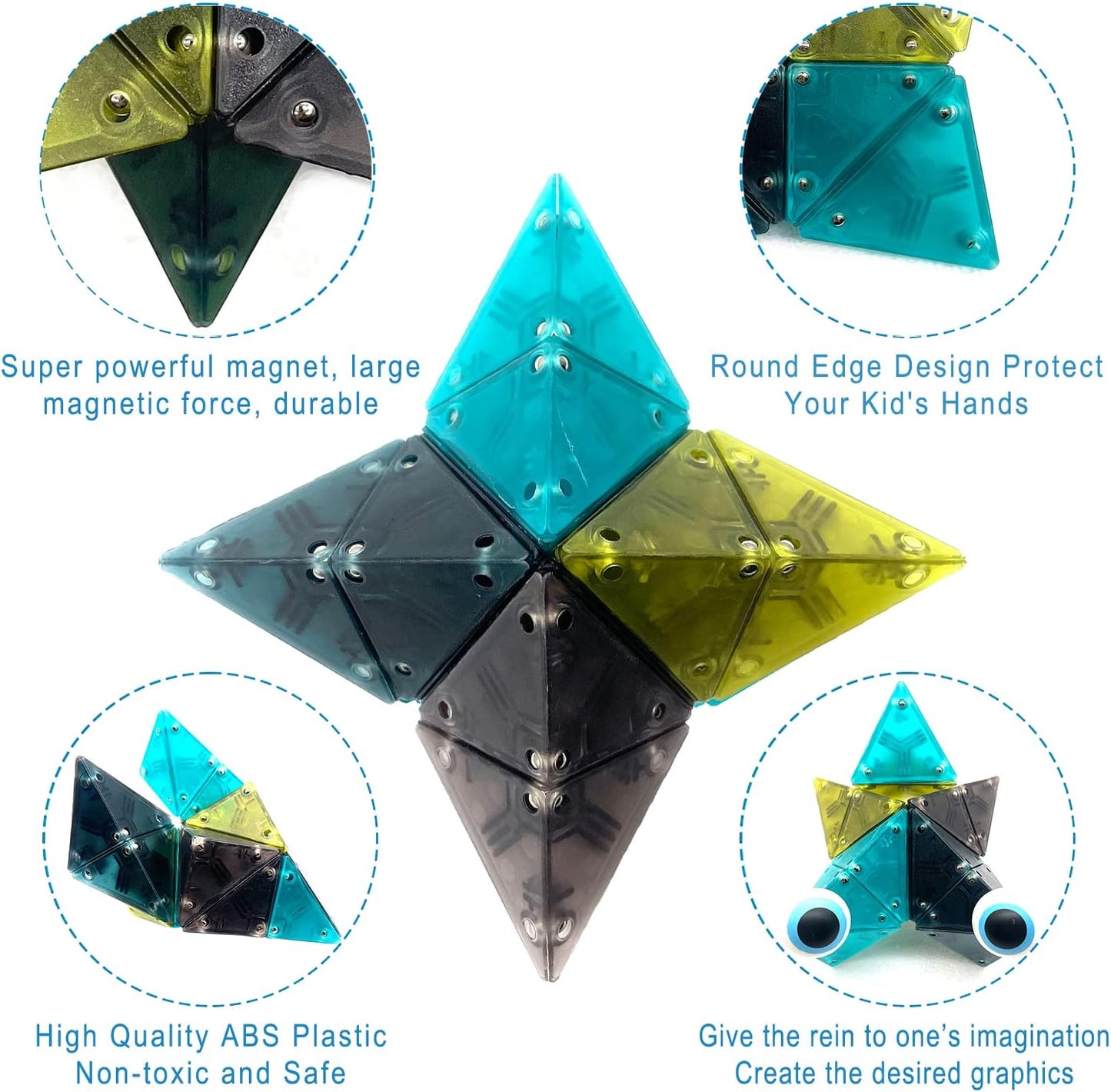 Magnetic Fidget Toys Desk Decor for Stress Relief, 22 Pcs Triangle Puzzle Magnet Fidget Balls Building Blocks for Teens & Adults, Girls, Boys (4 Color)