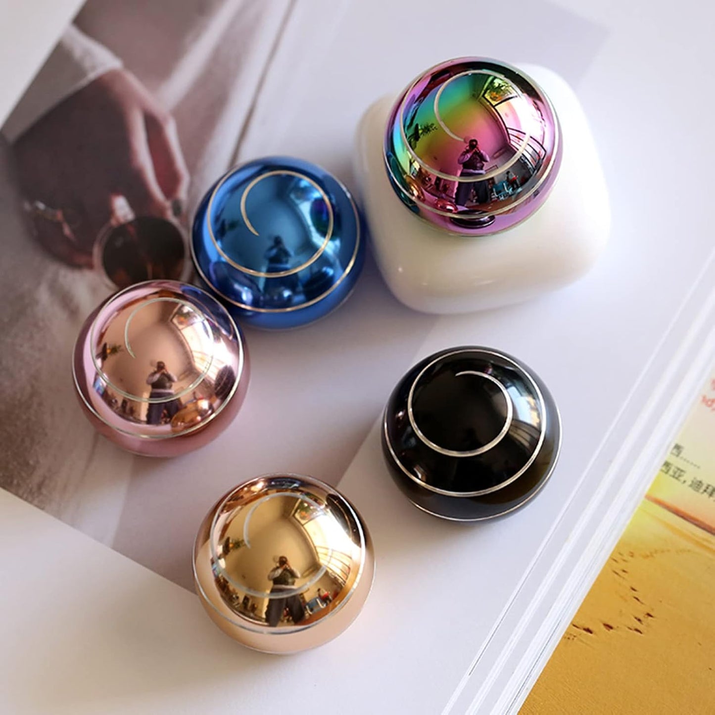 Kinetic Desk Toys, 2.17'' Kinetic Desktop Fidget Spinning Toy Ball, Desk Stress Relief Gadgets for Office for Adults (55MM, Rainbow A)