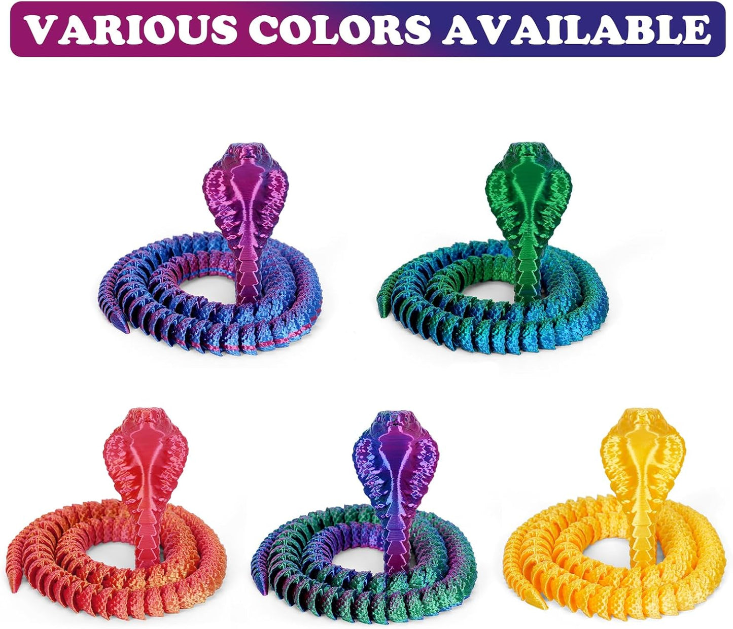 3D Printed Snake 3D Printed Animals 26in Printed Cobra Fidget Toys for Adults 3D Printed Articulated Cobra Flexiable Crystal Snake Toys for Home Office Decor