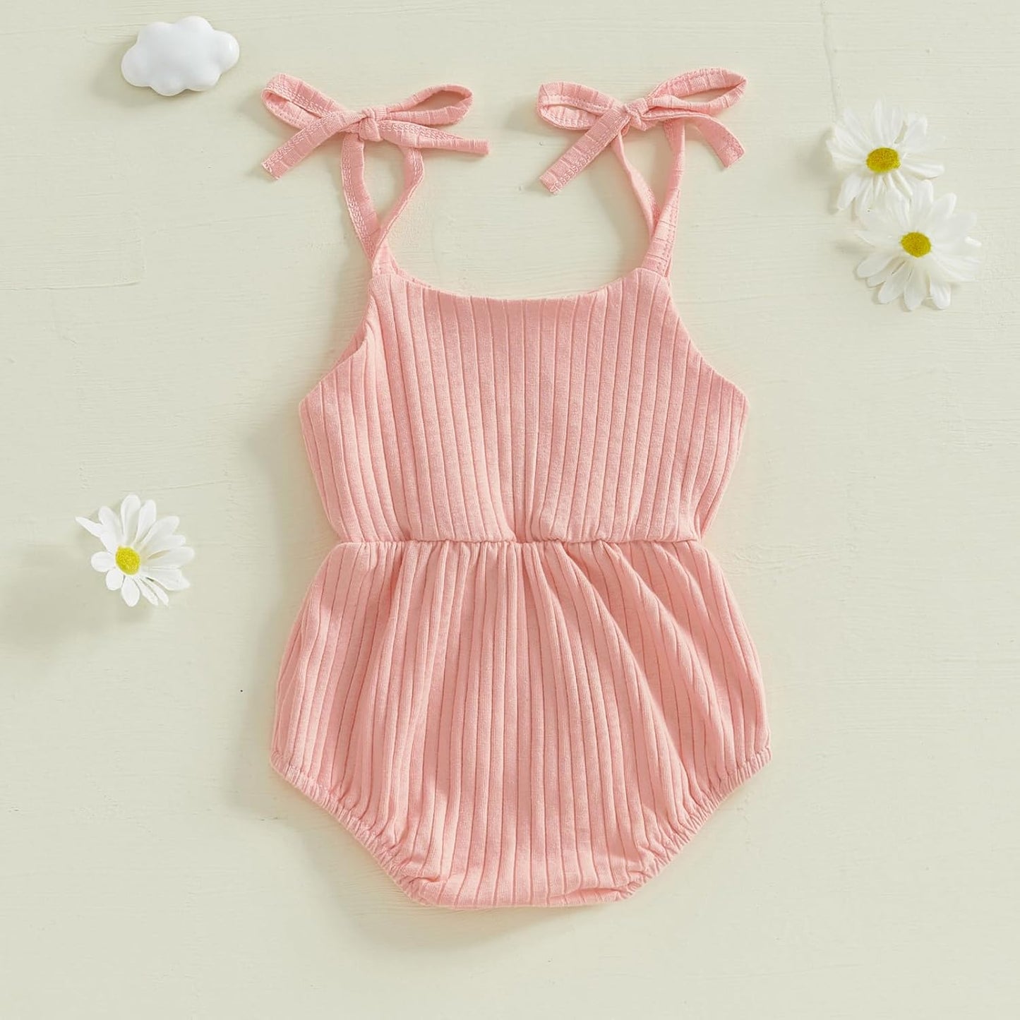 Newborn Infant Baby Girl Romper Ribbed Knit Sleeveless Spaghetti Strap One Piece Jumpsuit Bodysuit Summer Clothes