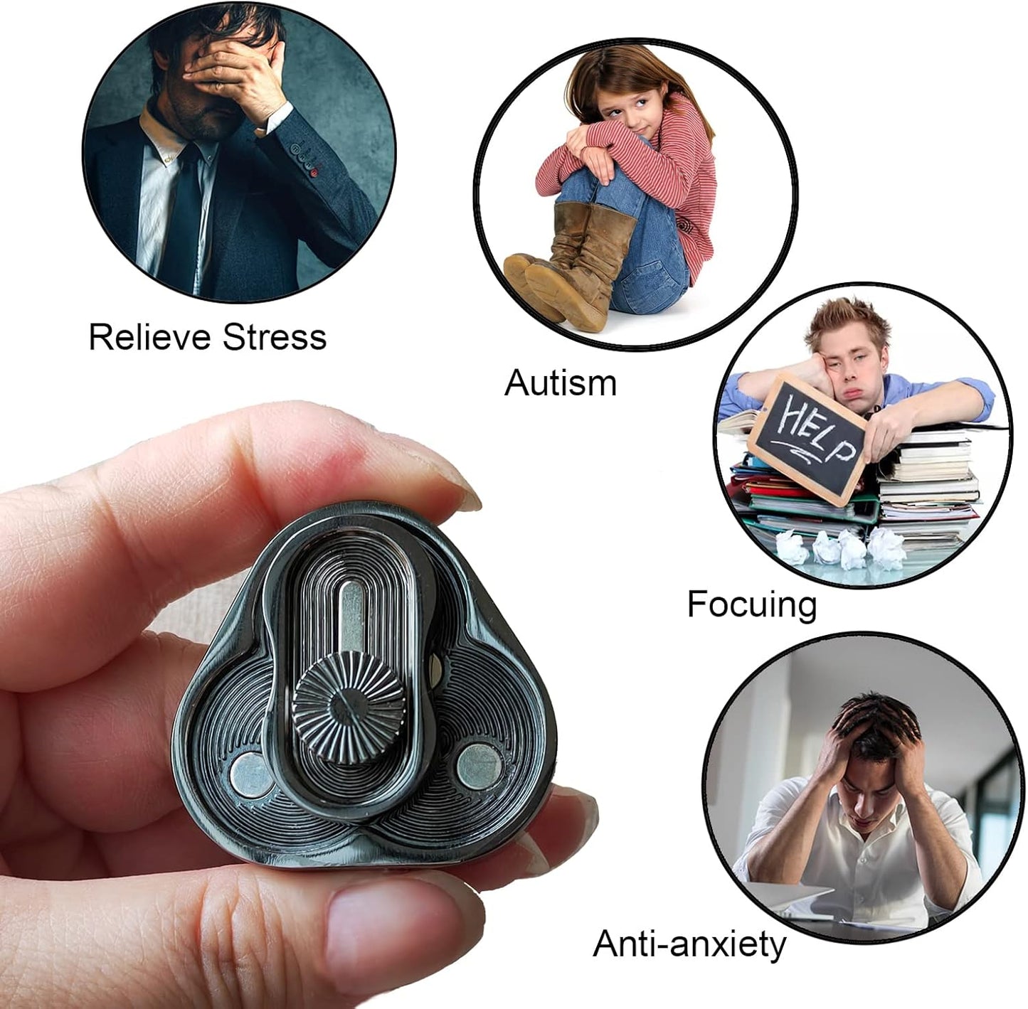 Metal Fidget Slider,Triangle Rotation Metal Fidget Toys, Clover Shape EDC Adult Toys ,Fidget Toys Adults for Stress and Anxiety Relief，ADHD Fidget Toys Adults Suitable for Office (Black Gold)