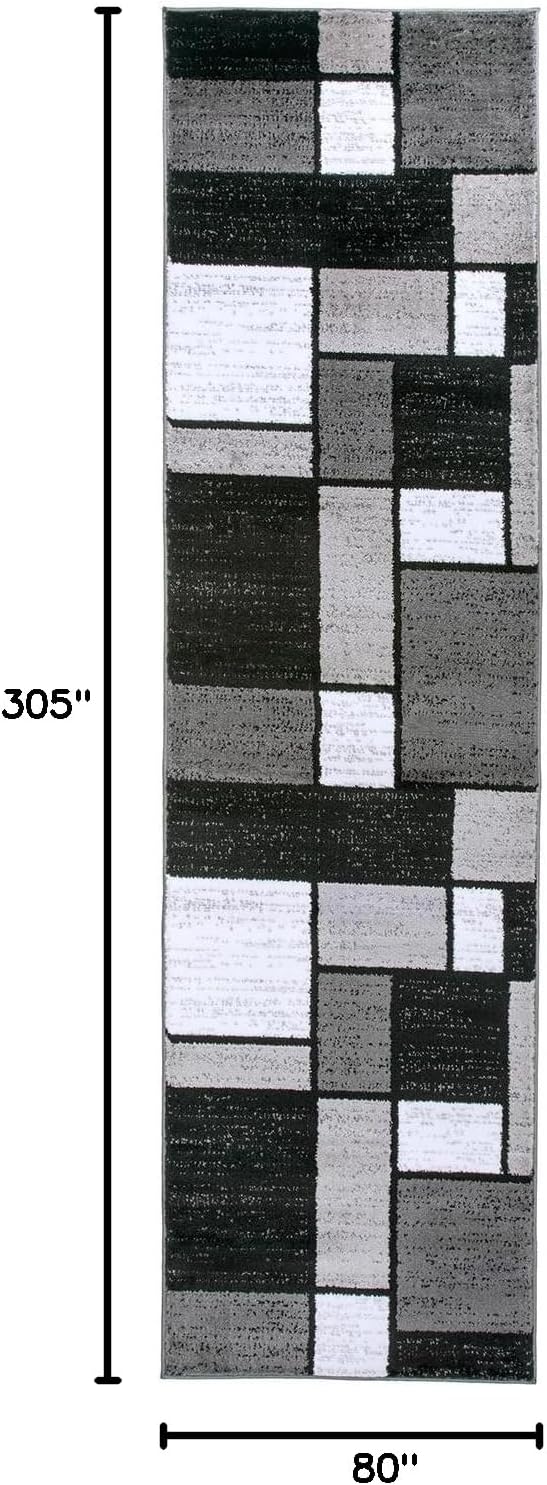 Rugshop Contemporary Modern Boxes for Home Office,Living Room,Bedroom,Kitchen Non Shedding Runner Rug 2'7" x 10' Gray