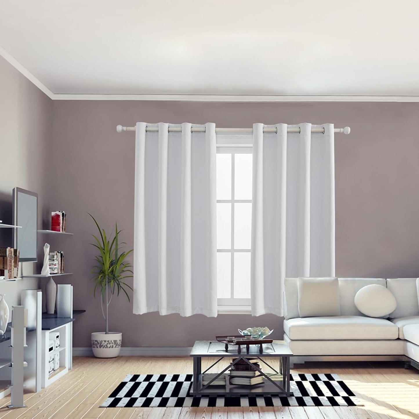 Anytime 100% Blackout Curtain Set, Thermal Insulated & Energy Efficiency Window Draperies for Guest Room, Full Shading Panels for Shift Worker and Light Sleepers（Greyish White, 2 Panels, 52W x 54L）