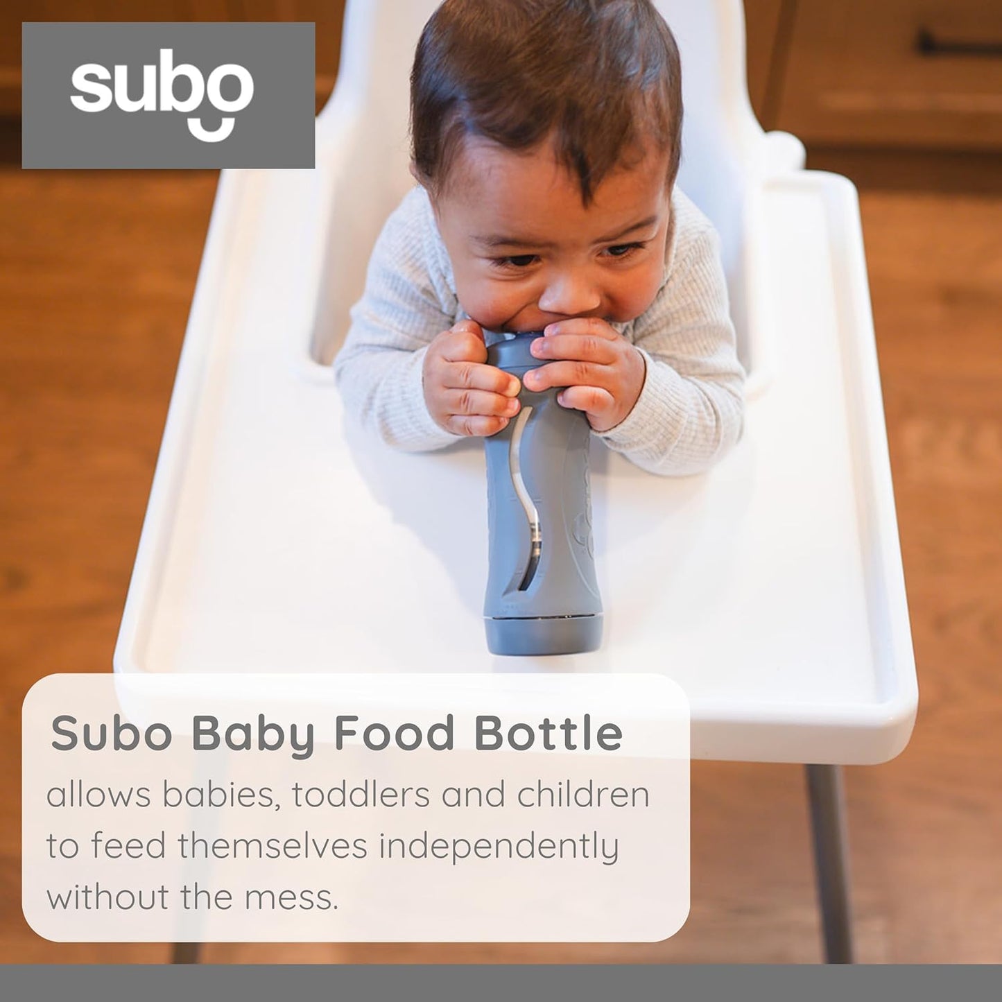 Subo Baby Food Bottle Starter Set | No Mess Baby Toddler Self Feeder | Squeeze Free Design for Purees, Smoothies, Yogurt, Oatmeal, or Thickened Liquids | Reusable Silicone Washable Cup (Charcoal)