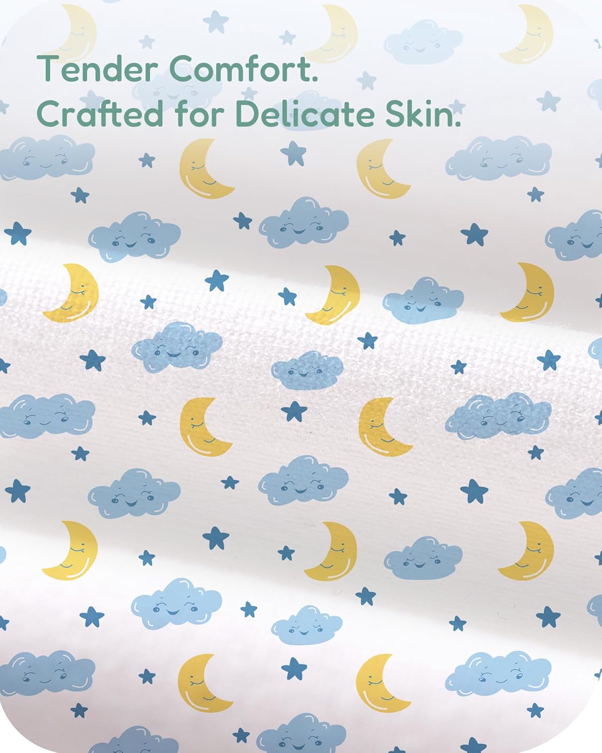 Pack and Play Sheets Fitted, Cloud+Blue Design, Soft and Safe, Hypoallergenic, 2 Pack for Mini Crib and Pack N Play