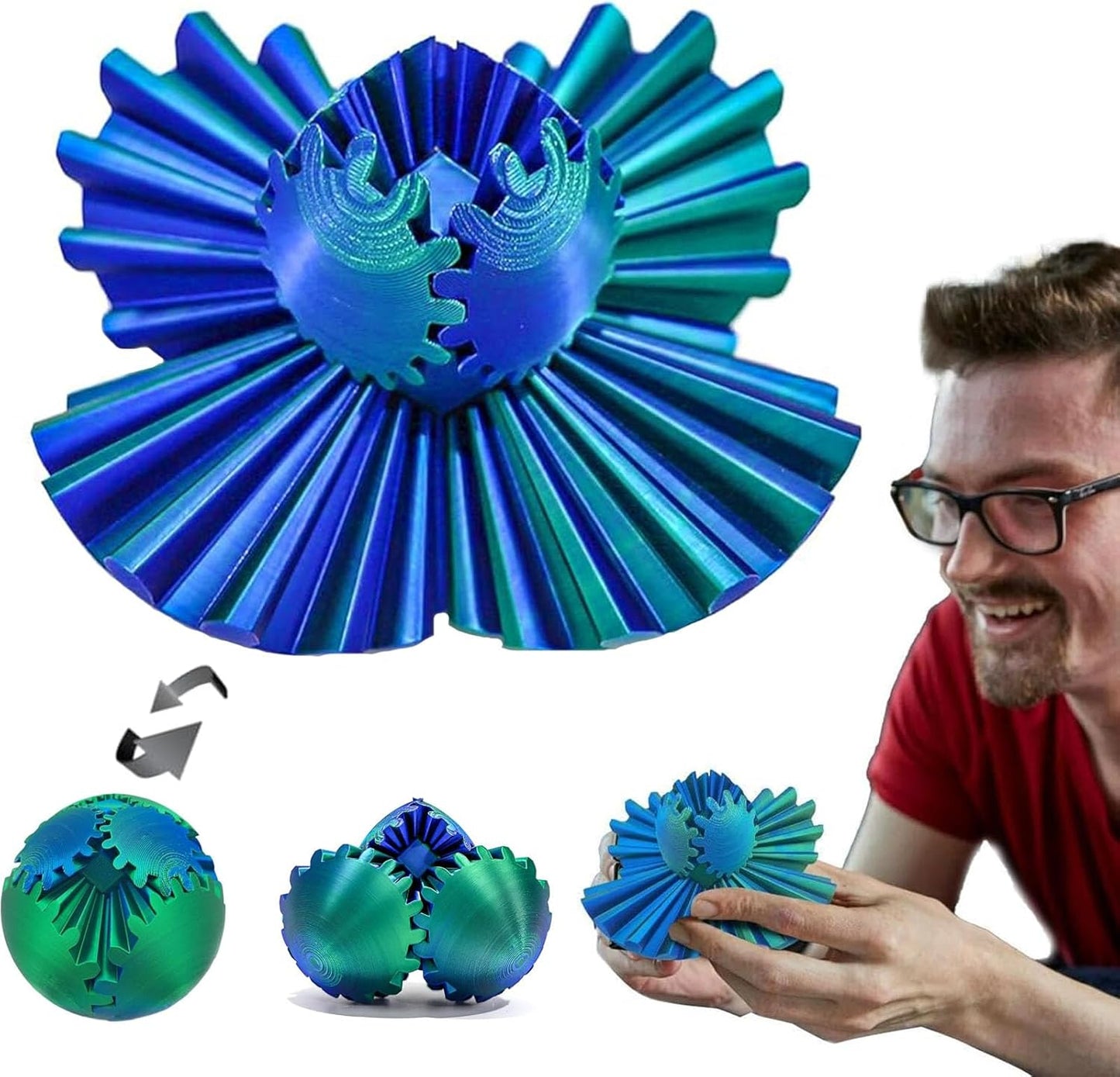 DIY Gear Ball, 3D Printed Gear Ball, Gear Ball Spin Ball or Cube Fidget Toy, Gear Sphere Desk Toy, Perfect for Stress and Anxiety Relaxing Fidget Toy Kids Adult Christmas Birthday Gift (Green)