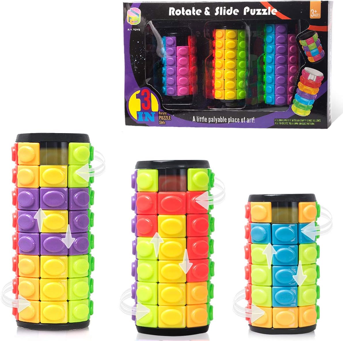 R.Y.TOYS Rotate and Slide Puzzle-Design Patent,Fidget Toys(Restore Order/Create Patterns) 8 Colors,6, 7 and 8 Layers-Detach Piece for Quick Play,Brain Teaser,Sensory Toys,Easter Basket Stuffers