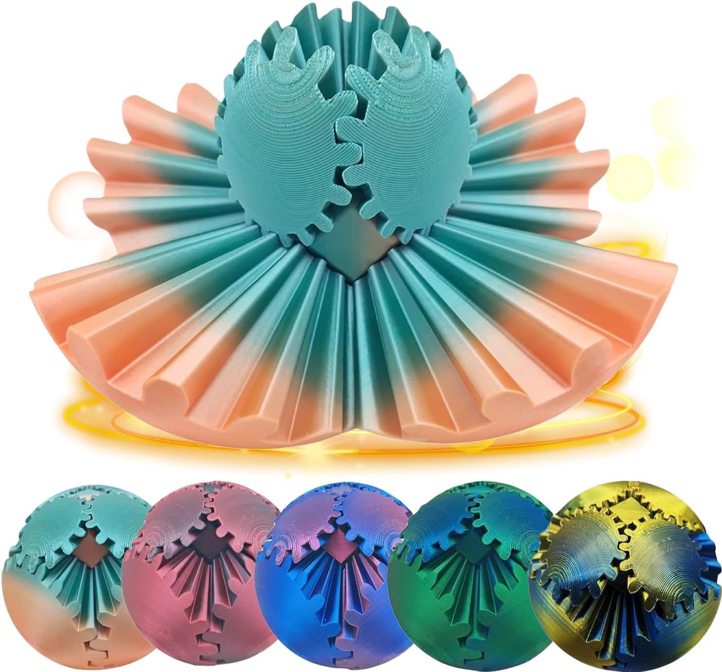 Gear Ball - GearSphere Fidget Toy, 2024 Gear Sphere Cube Puzzlefor Adults Kids Stress and Anxiety Relaxing,3D Printed Spin Ball or Cube Fidget Toy (Blue+Orange)