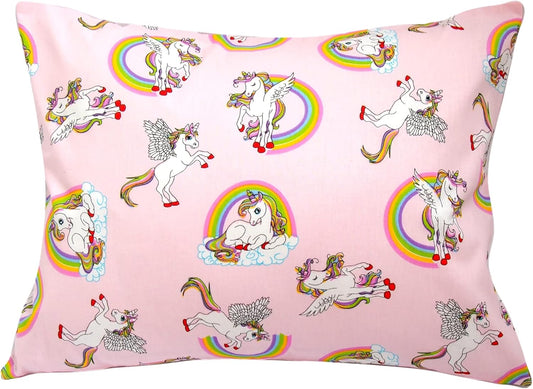 Toddler Pillowcase 13 x 18 Cotton Unicorn Pillows for Girls, Small Pillow Cases for Travel Pillows, Toddler Pillowcase Character - Pink Cute Unicorns