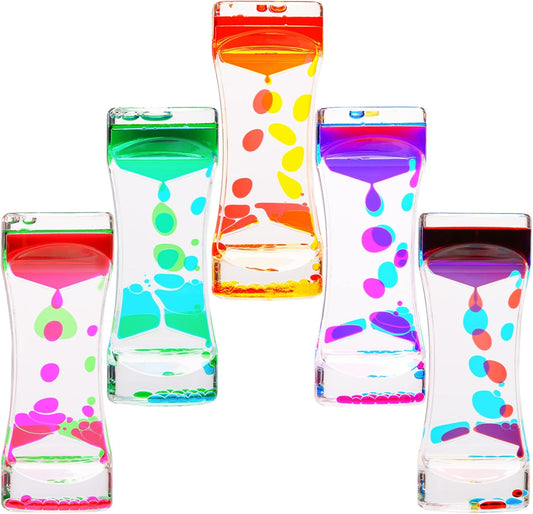 Liquid Motion Bubbler, 5 Pack Stress Management Sensory Toys, Relief Fidget Water Timers,Relaxing Liquid Bubbler,Office Home Colorful Hourglass Desk Decor,ADHD Anxiety Autism Activity