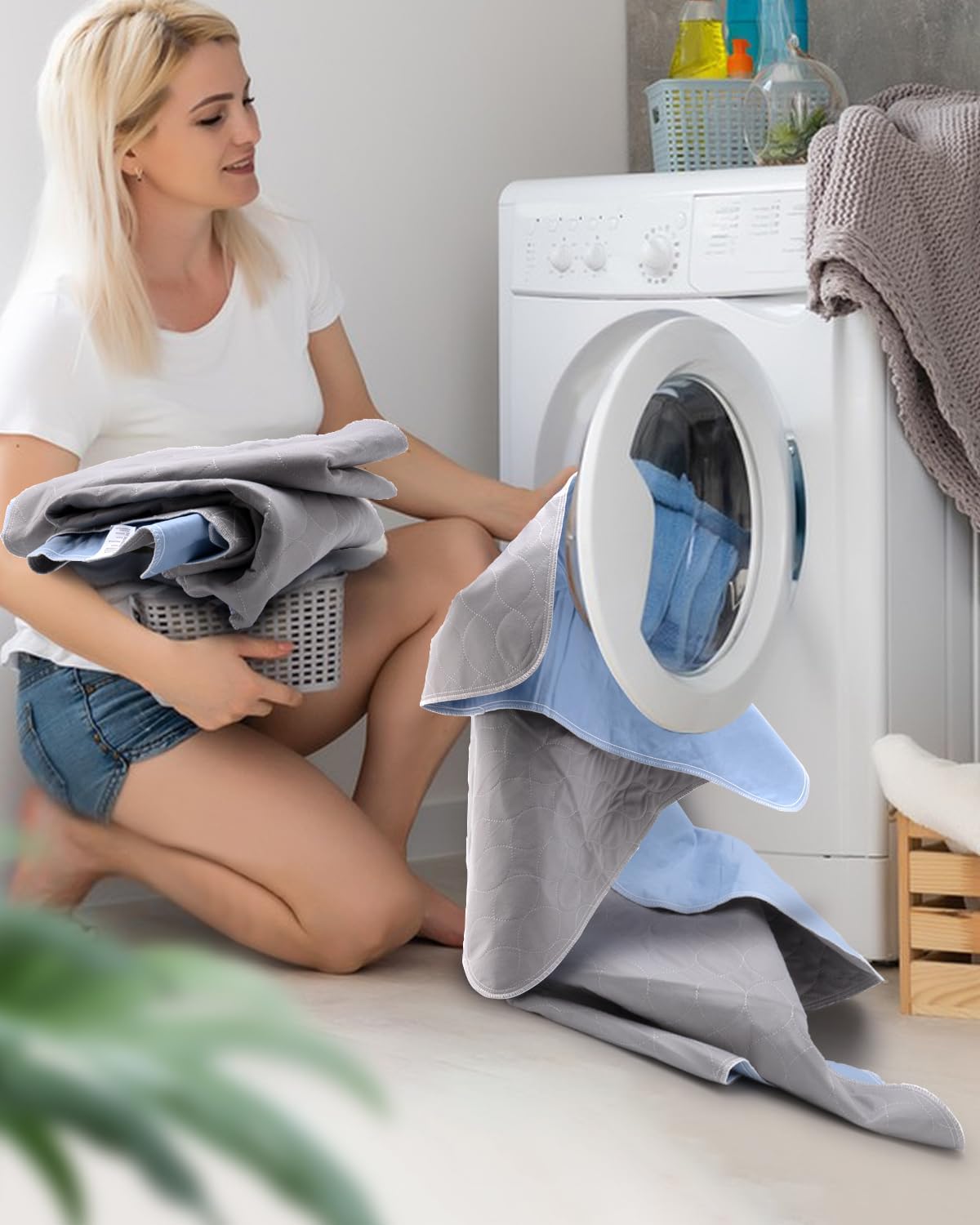 Washable Bed Pads 34" x 36" - 8 Pack, Grey, Waterproof Bed Pads for Incontinence, Bed Wetting Pads for Bed, Sofa, Floor, Resuable Underpads for Adults, Seniors, Pet