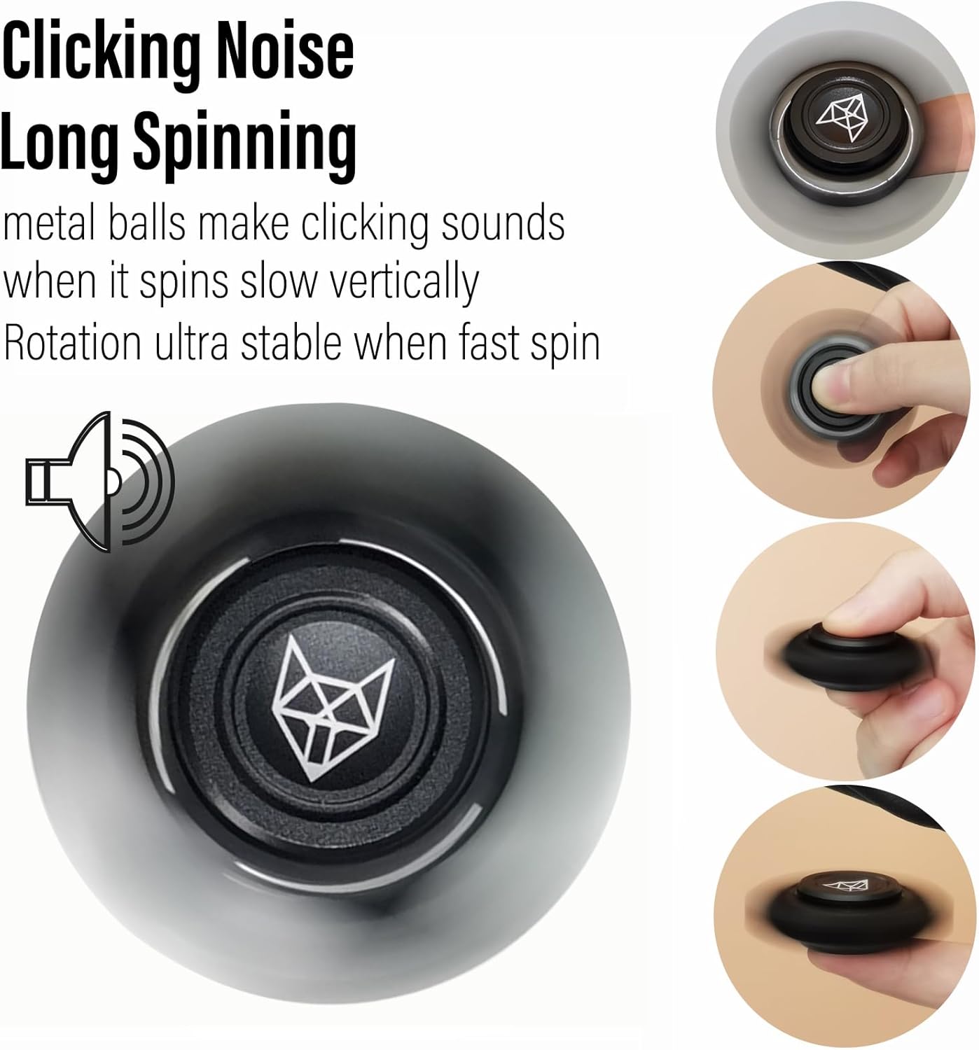 Freelove Upgraded Fox Tri 1.8'' Fidget Spinner with Steel Beads, Luminous Metal Spinners Toys for Adults, Premium Bearing 2~4 Min, Autism Sensory ADHD Anxiety Focus Meditation, Aluminum Alloy, Black