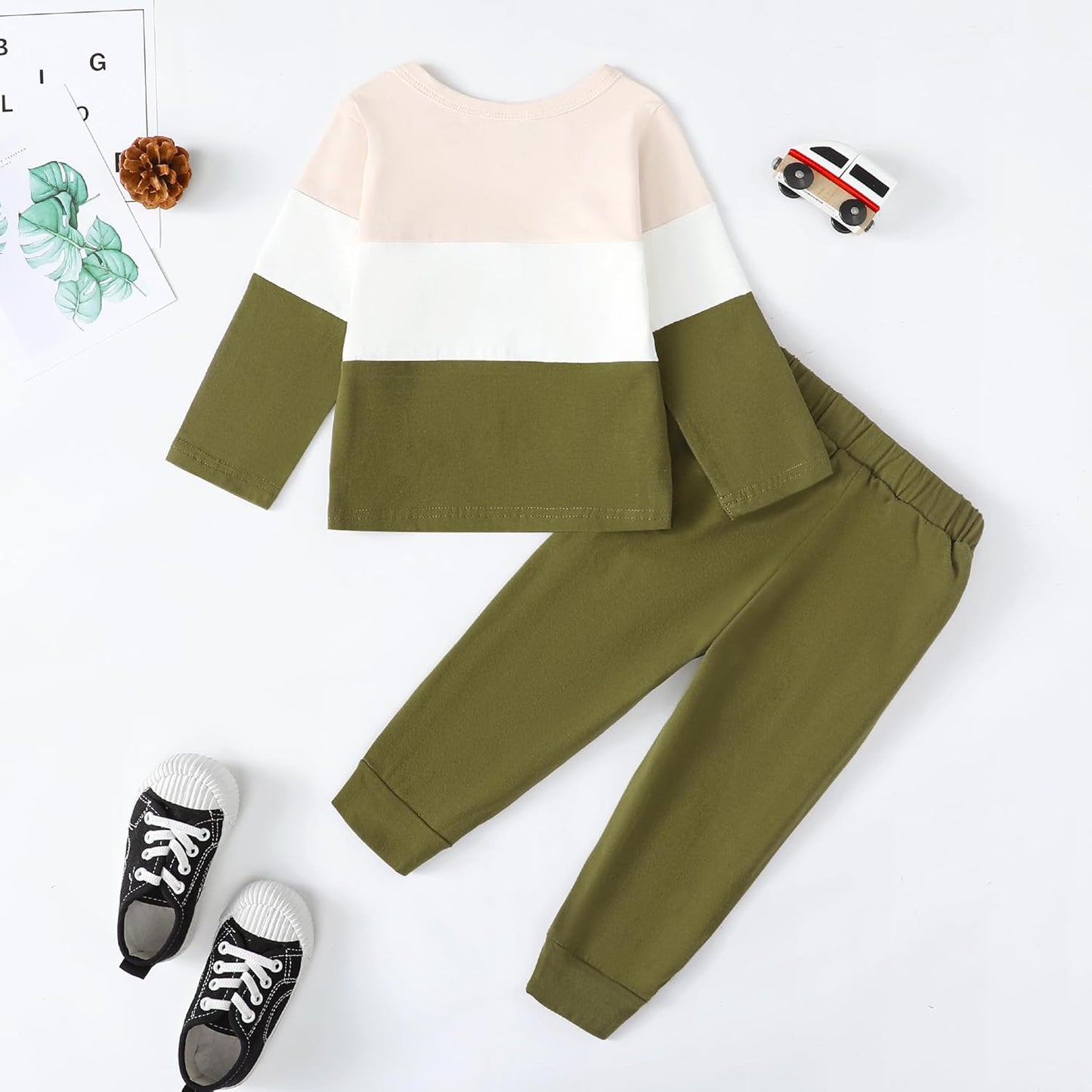 Toddler Baby Boy Outfits Fall Winter Clothes Color Block Long Sleeve Sweatshirt Tops + Jogger Pants Set 2PCS