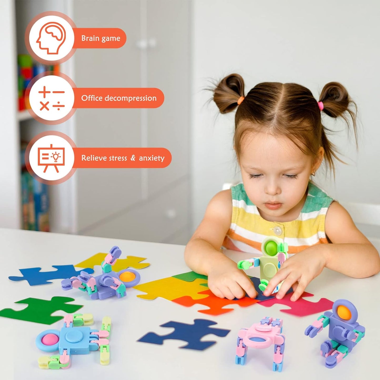 Hanaive 8 Pcs Robot Fidget Spinners Transformable Fingertip Gyro Chain Toy Fidget Sensory Toys Deformable DIY Stress Relief Fidget Toy Adults Pinata Goodie Bag Birthday School Gift