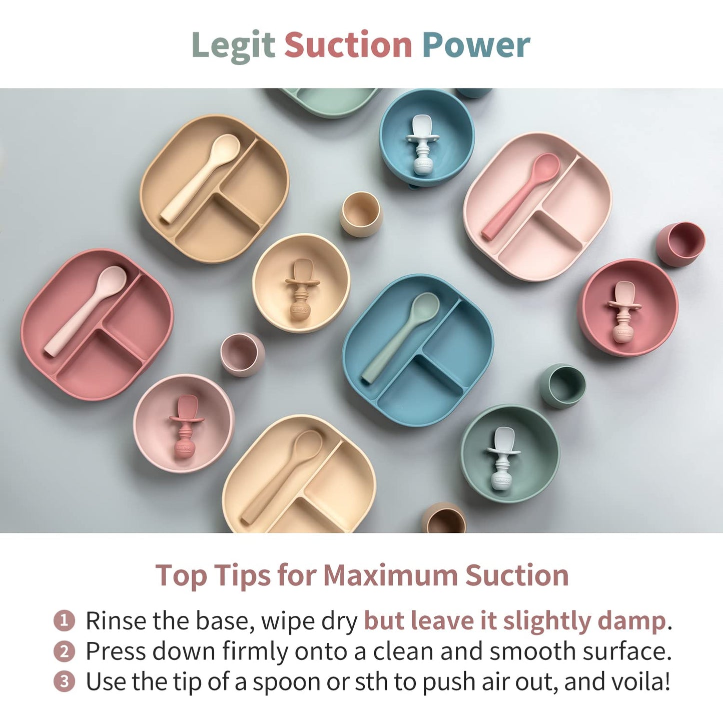 SAMiGO Silicone Baby Feeding Set, Baby Led Weaning Supplies, Suction Bowl Plate Bib Cup Self Feeding Spoons, Solid Food Eating Essentials, First Stage Utensils, 6+ Months