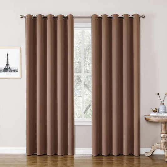 ChrisDowa Blackout Curtains 70 inches Wide for Bedroom - 2 Panels Set Extra Wide Grommet Thermal Insulated Room Darkening Curtains for Living Room (Cappuccino, 70 x 84 Inch)