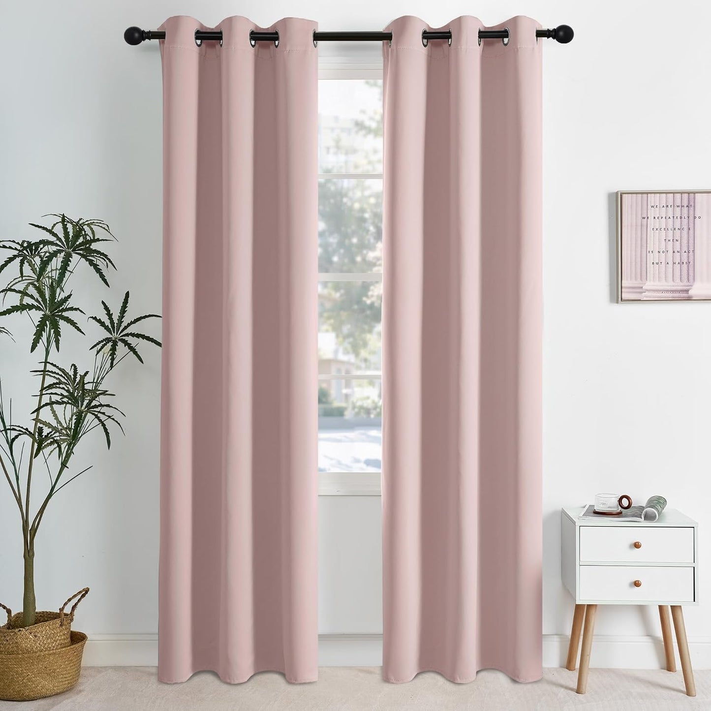 NICETOWN Blush Pink Room Darkening Curtains 84 Inches Long 2 Panels for Girls Room, Bedroom, Nursery Thermal Insulated Blackout Drapes Solid Grommet Noise Reducing Window Curtains, W40