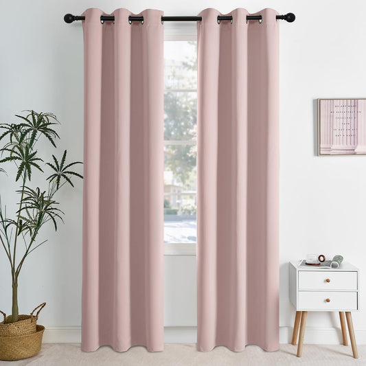 NICETOWN Blush Pink Room Darkening Curtains 84 Inches Long 2 Panels for Girls Room, Bedroom, Nursery Thermal Insulated Blackout Drapes Solid Grommet Noise Reducing Window Curtains, W40