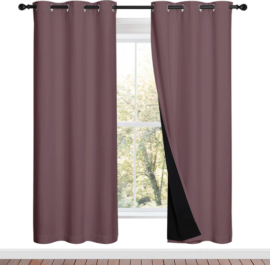 NICETOWN Full Shade Curtain Panels, 37" Wide x 70" Long, Dry Rose, Pair of Thermal Insulated & Energy Efficiency Blackout Drapes for Living Room, Lined Silky Performance Window Dressing