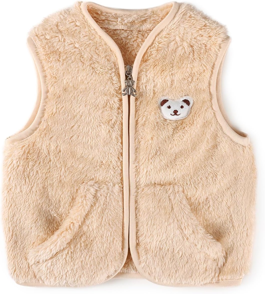 Baby Boys Girls Fleece Vest Zip Up Cute Bear Jackets Fuzzy Fall Winter Warm Clothes Newborn Outwear for Toddler Infant