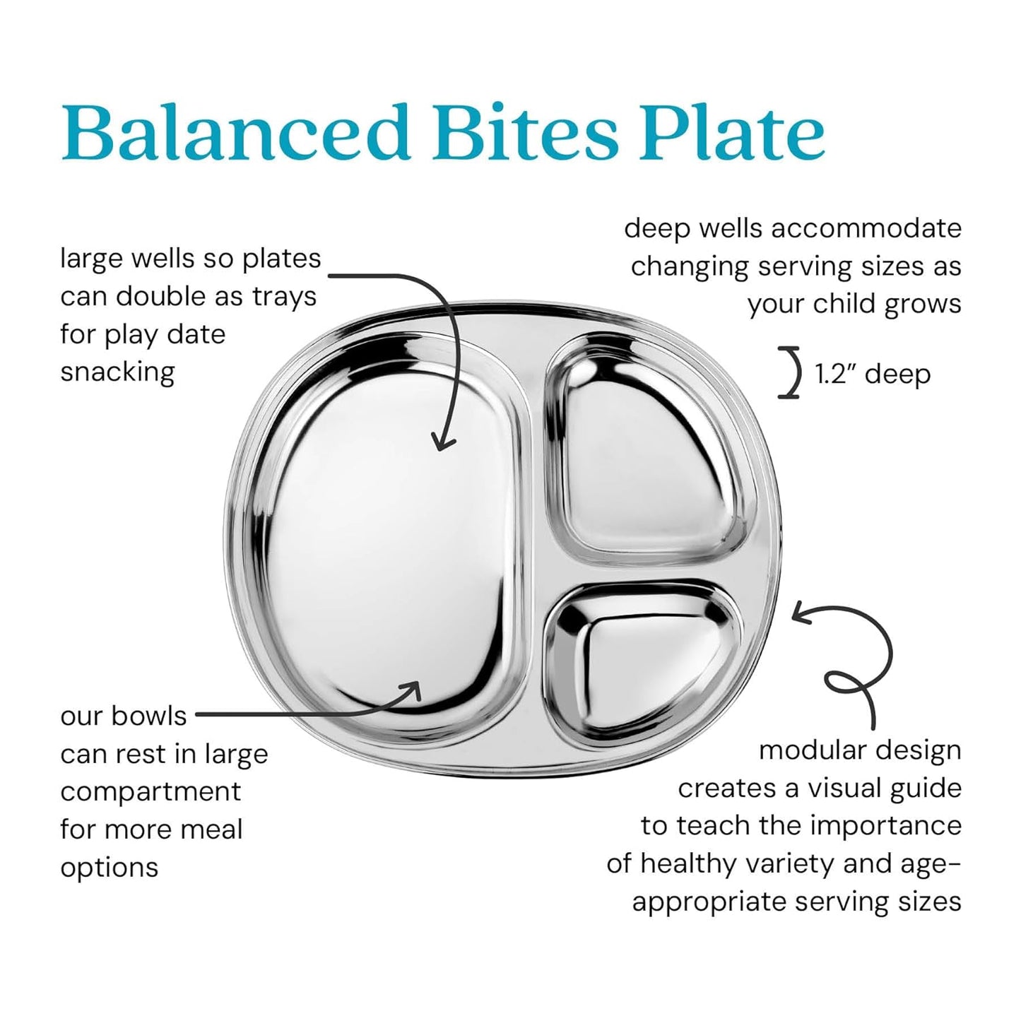 Ahimsa Stainless Steel Plates for Kids - Divided Plates for Toddlers, Pediatrician Designed, Non Toxic Toddler Plate, Camping Plate, BPA Free & Dishwasher Safe (Set of 4)