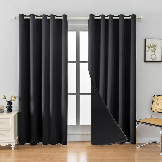 Anytime 100% Blackout Curtain Set, Thermal Insulated & Energy Efficiency Window Draperies for Guest Room, Full Shading Panels for Shift Worker and Light Sleepers（Black, 2 Panels, 70W x 72L）