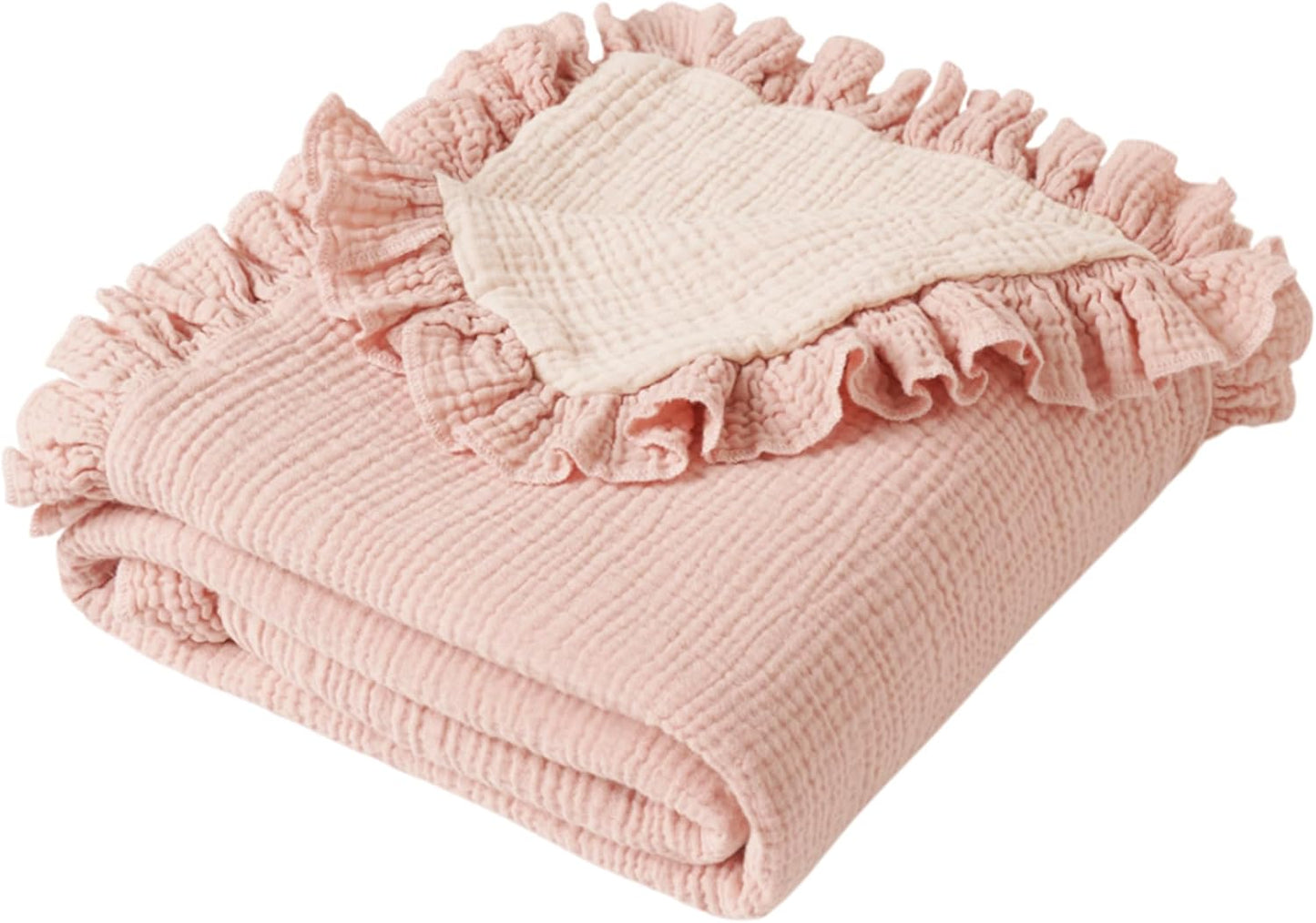 Konssy Flounce Muslin Baby Blankets, Cotton Crib Blanket for Baby Infant Toddler, Super Soft and Lightweight Nursery Blankets 40"x36" (Pink)