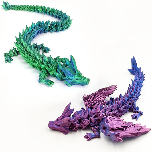 3D Printed Dragon with Wings, 2 Pack Mystery Dragon Fidget Toy, Mythical Pieces Articulated Dragon, Home Office Decor Executive Desk Toys (Purple&Green)