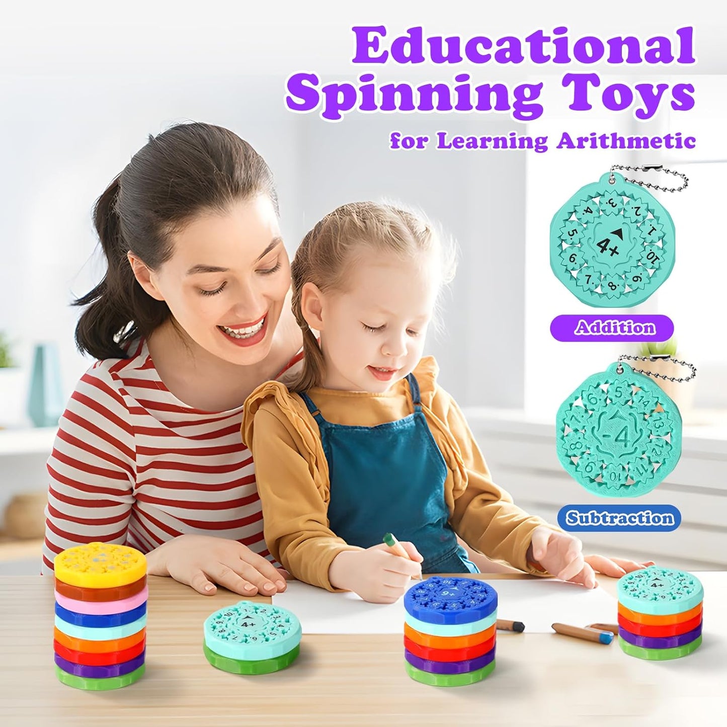 9PCS New Math Fidget Spinners,Interactive Math Gmaes Fidget Toys for Kids,Early Education Math Facts Fidget Spinners Gmaes to Relieve Stress and Fun Learning（Addition & Subtraction）